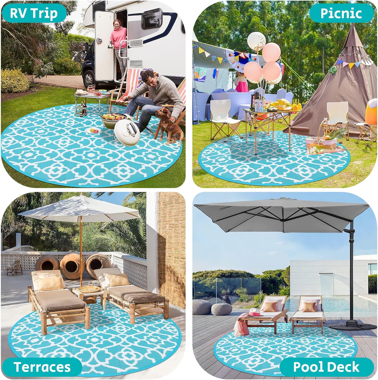 HEBE Outdoor Rug Waterproof 8ft, Plastic Straw Rug Camping Rug, Reversible Outdoor Patio Rugs RV Mat Clearance, Indoor Outside Floor Carpet for Porch,Deck,Camper,Balcony,Backyard
