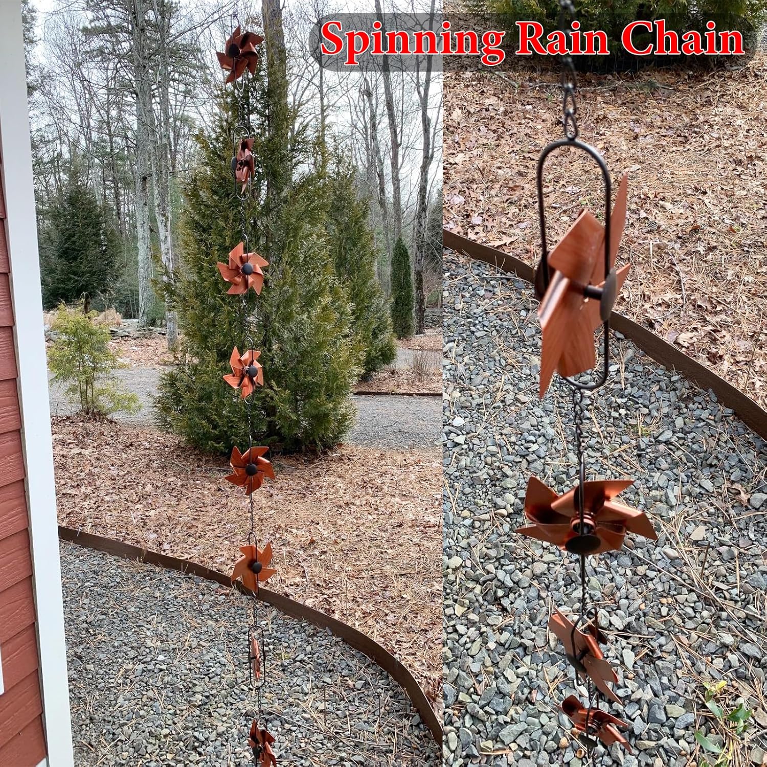 8.5FT Rain Chain, Metal Pinwheel Rain Chains for Gutters Downspouts, Rain Gutter Chain Downspout for Outside Garden, Functional and Decorative Replacement Hanging Rain Catcher Chains