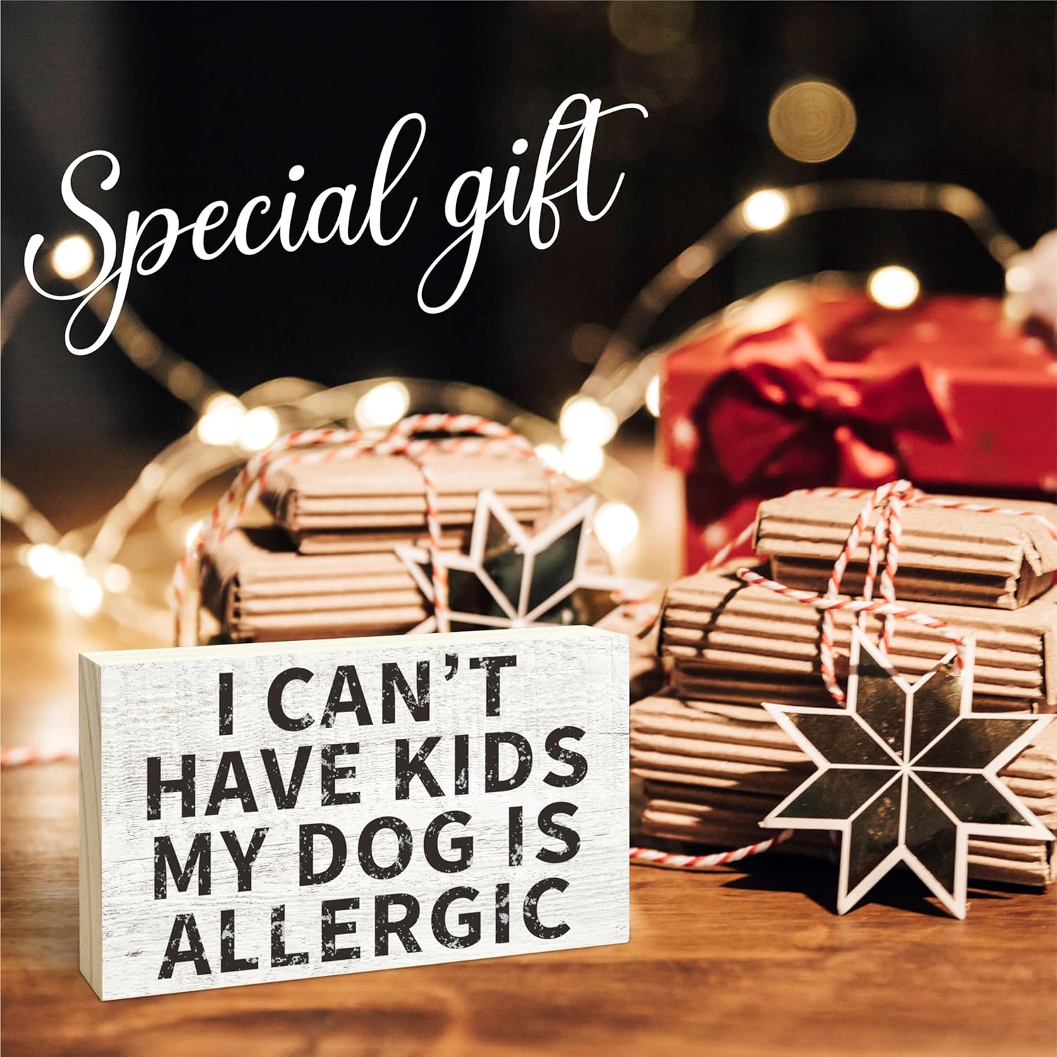 Rustic Wooden Block Sign - I Can't Have Kids My Dog Is Allergic - 5"X3" Pine Wood Plaque, Home & Garden Decor, Housewarming Gift For Friends, Desk & Tabletop, Shelf Accessories - A15