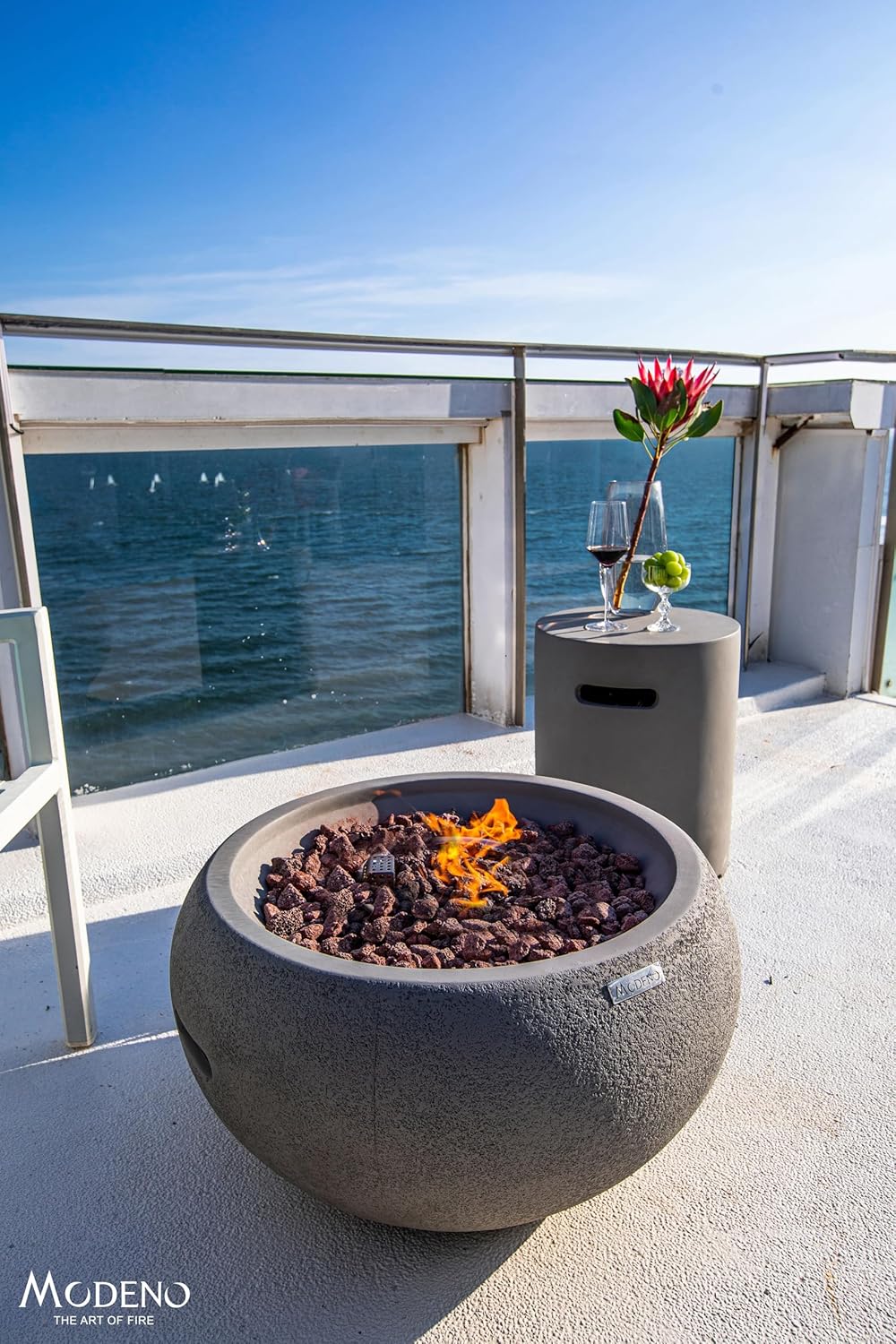 AMS Fireplace | Modeno | Newbridge | Firepit Table | Cover and Lava Rocks Included | (Fuel: Liquid Propane - Light Gray)