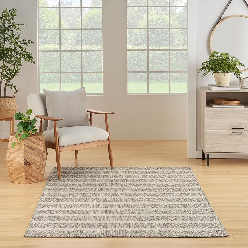 Nourison Home Positano Indoor/Outdoor Grey Ivory 5' x 7' Area Rug, Easy Cleaning, Non Shedding, Bed Room, Living Room, Dining Room, Deck, Backyard, Patio (5x7)
