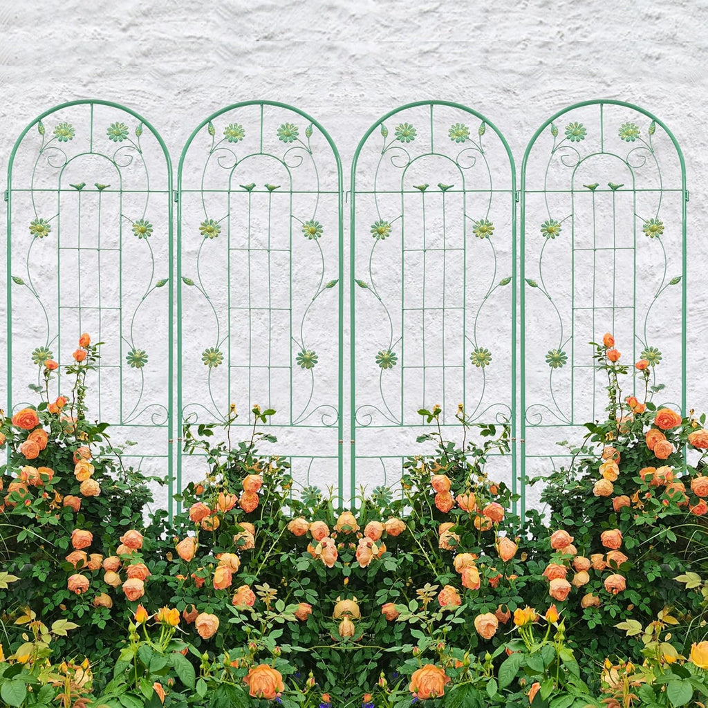 4 Pack Metal Garden Trellis 86.7" H Garden Fence Rustproof Trellis for Climbing Plants Support Roses Flower Outdoor Lawn Green-Blue Tall Trellis