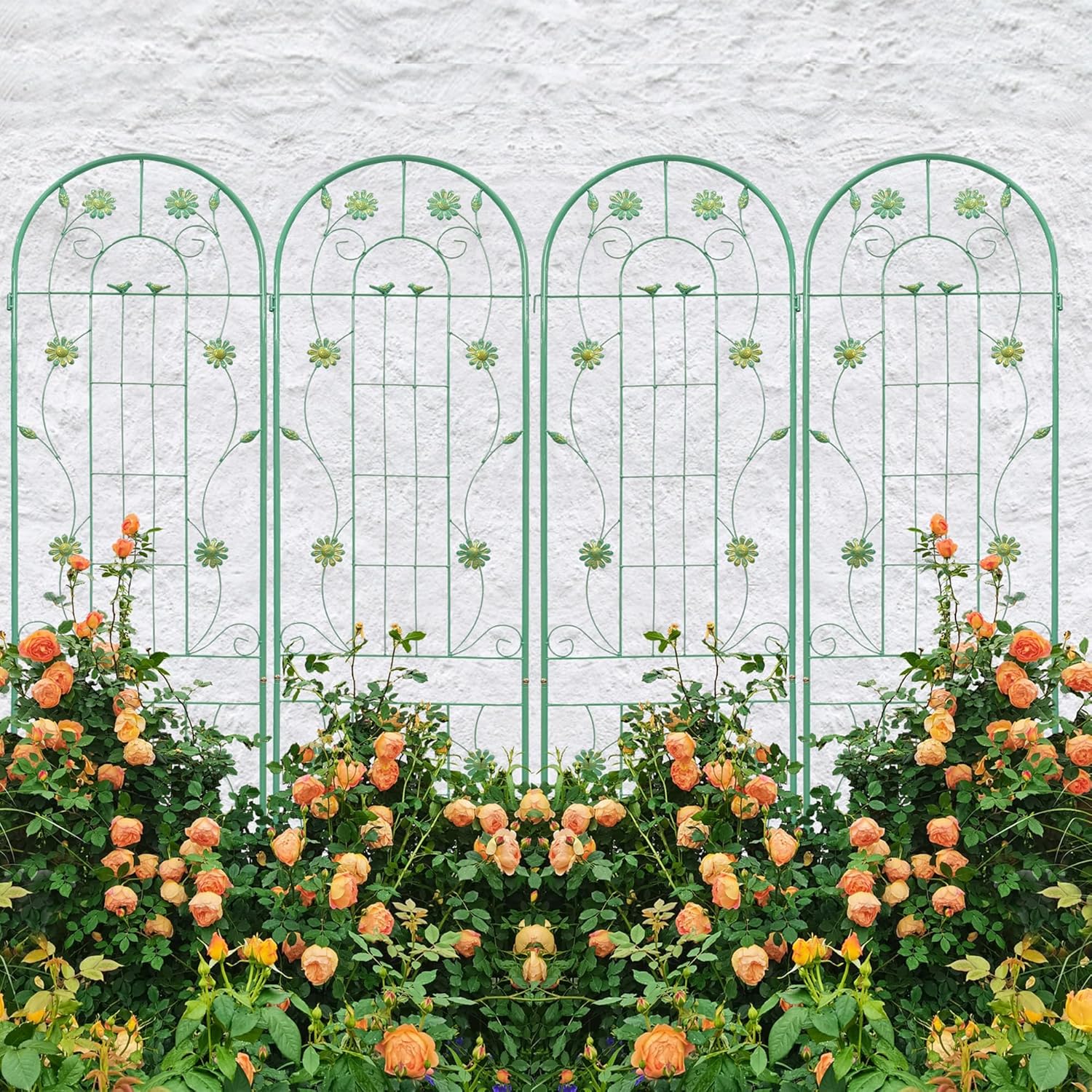 4 Pack Metal Garden Trellis 86.7" H Garden Fence Rustproof Trellis for Climbing Plants Support Roses Flower Outdoor Lawn Green-Blue Tall Trellis