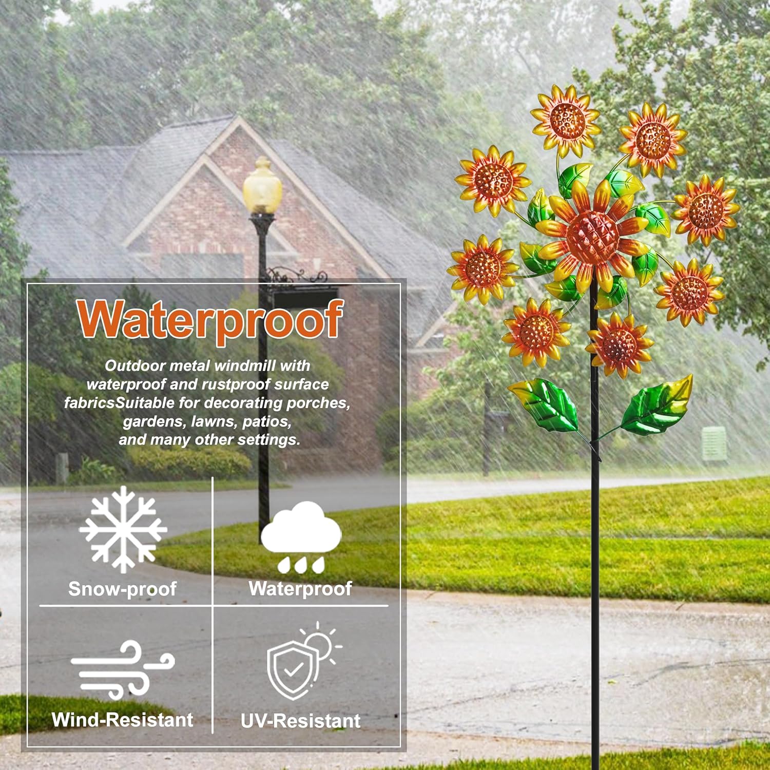 Outdoor Wind Spinner, 37" Metal Sunflower Wind Spinner with Stake, 360° Rotating Windmill Yard Art, Sunflower Outdoor Decor for Home Lawn Backyard Patio Decor, Gifts for Garden Lovers