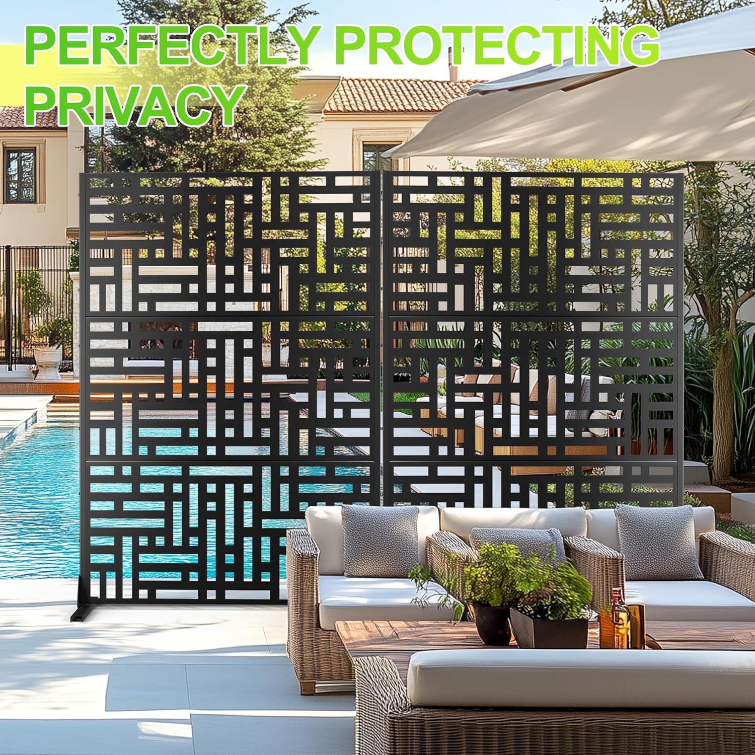 Outdoor Privacy Screen,72" H×47" W Metal Privacy Screen, Freestanding Privacy Fence Panels for Patio