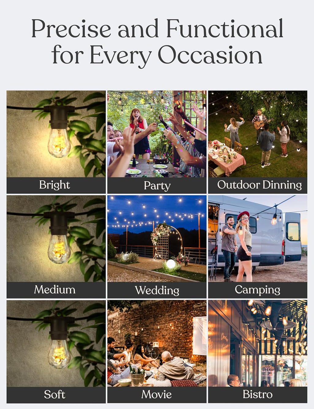 Brightech Ambience Pro - Waterproof LED Outdoor String Lights - 15 Bulbs, Dimmable 2W Vintage Spiral Edison Bulbs - 48 Ft Commercial Grade Patio Lights Cafe Ambience in Your Backyard