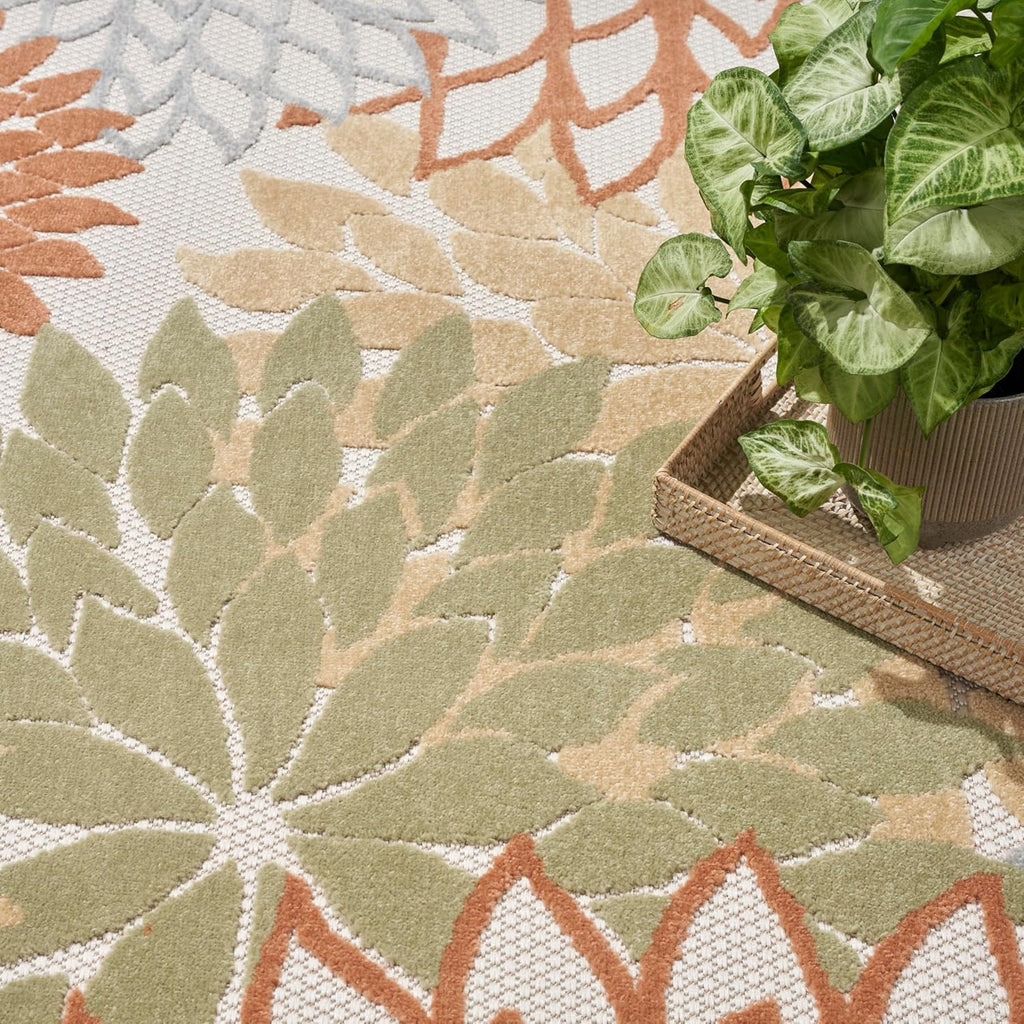 Nourison Home Aloha Indoor-Outdoor Ivory Multicolor 7'10" x 10'6" Area Rug, Easy Cleaning, Non Shedding, Bed Room, Living Room, Dining Room, Backyard, Deck, Patio (8x11)