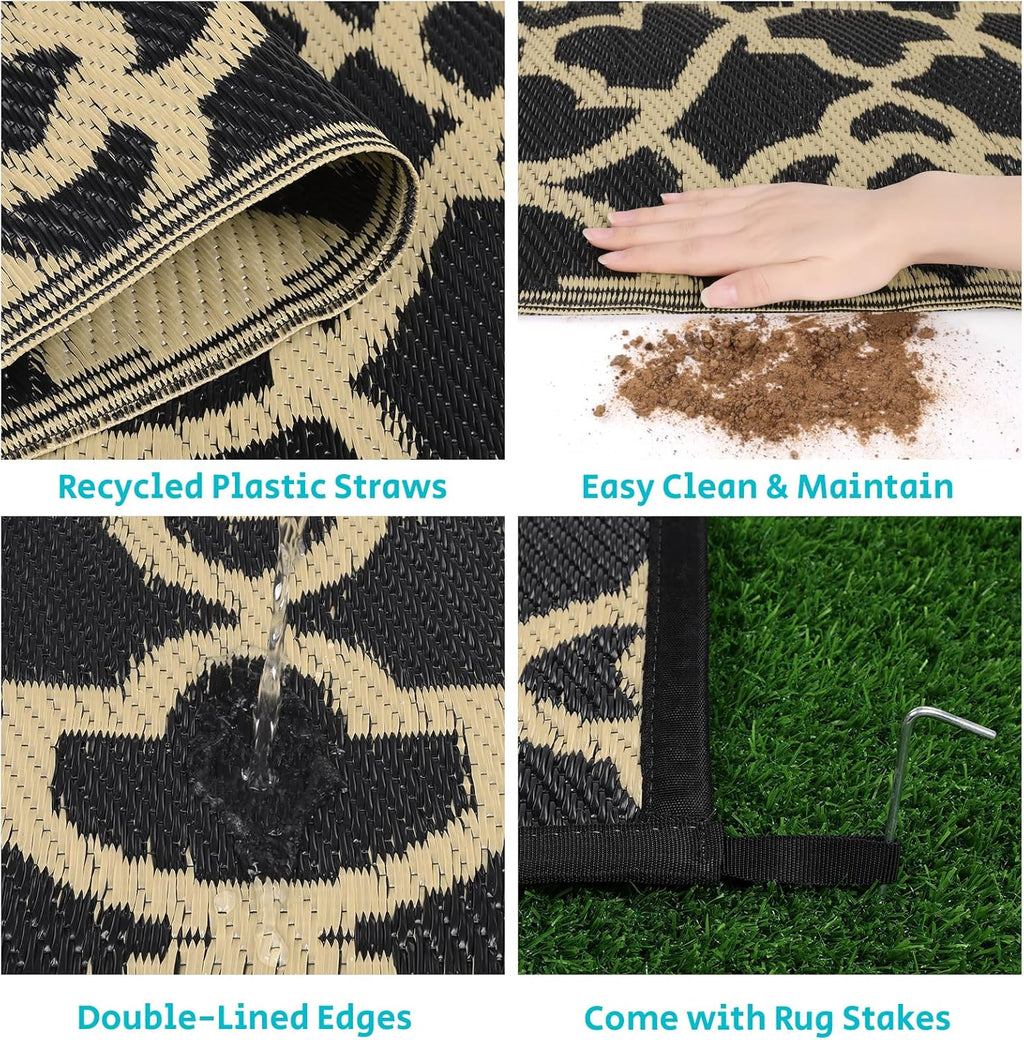 HEBE Outdoor Rug Waterproof 6x9, Reversible Plastic Straw Rug RV Camping Rug, Indoor Outdoor Patio Mat Clearance, Outside Carpet for Porch,Deck,Camper,Balcony,Backyard,Picnic