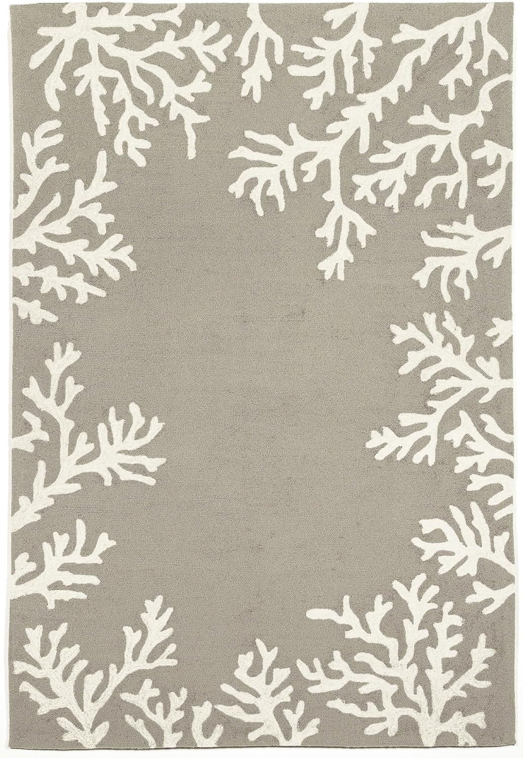 Liora Manne CAPRI Indoor/Outdoor Handmade Synthetic Blend Durable Area Rug - Traditional Border Coastal Beach Accent (Coral Border Silver) (3'6" x 5'6")