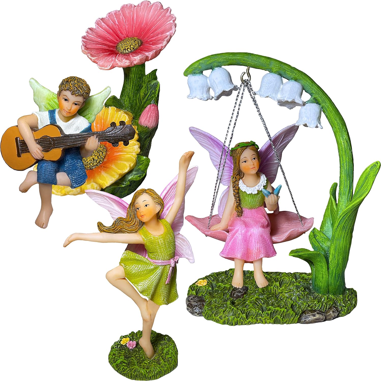 Mood Lab Fairy Garden - Dancing Swing Accessories Kit of 5 pcs - Miniature Garden Figurines Set - Outdoor or House Decor