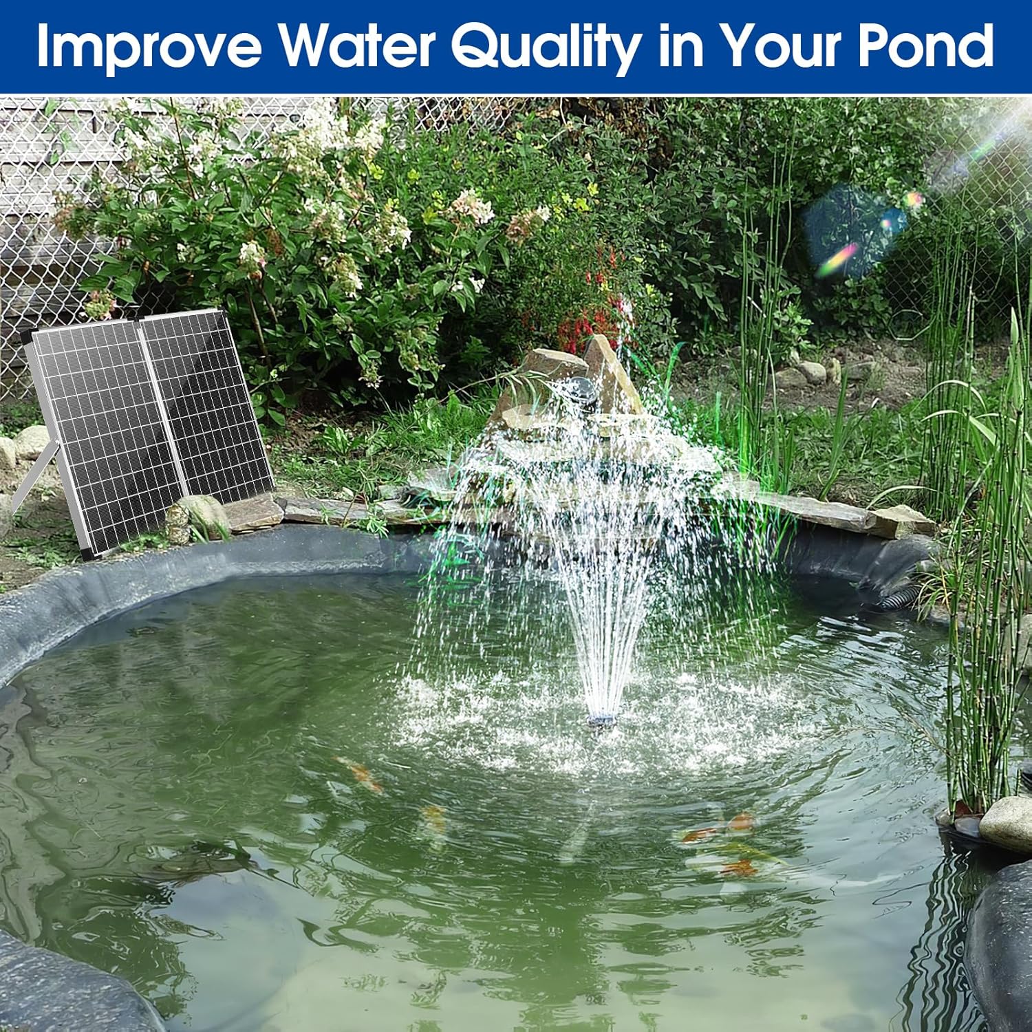 Antfraer 70W Solar Pond Filter with Water Pump, Solar Fountain Pump with Pond Filter with Water Shortage Protection, 17FT +10FT Cord For Fish Pond Garden Waterfall Clean & Clear