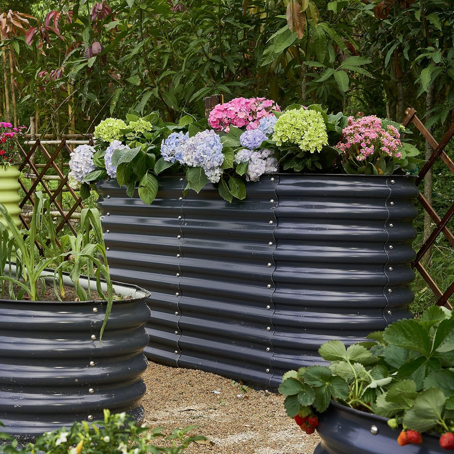 Olle Galvanized Raised Garden Bed Outdoor 32" Tall 12 in 1 Metal Raised Garden Planter Raised Bed for Growing Flowers Herbs Vegetables Bed Raised, Midnight Grey 32" Tall