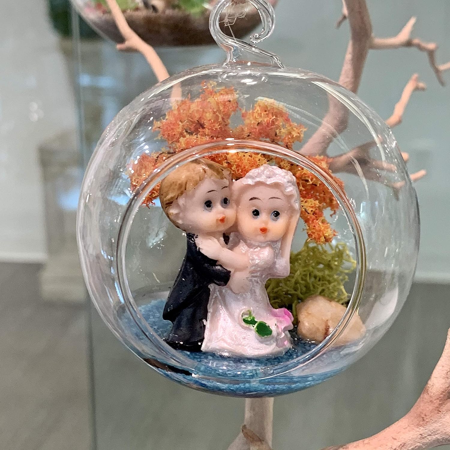 WGV Hanging Terrarium Globe, Width 2.25", Height 2.75", DIY Air Succulent Planter, Clear Glass Vase Orb with Flat Bottom, Candle Holder for Windowsill Outdoor Garden Decor, 6 Pieces Bulk