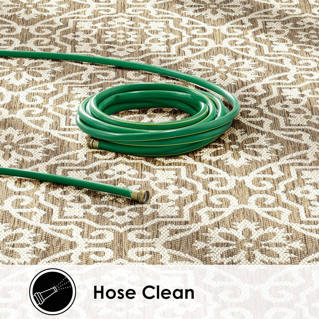 Nicole Miller New York Patio Country Julia Transitional Geometric Indoor/Outdoor Area Rug, Brown/Beige, 6'6"x9'2"