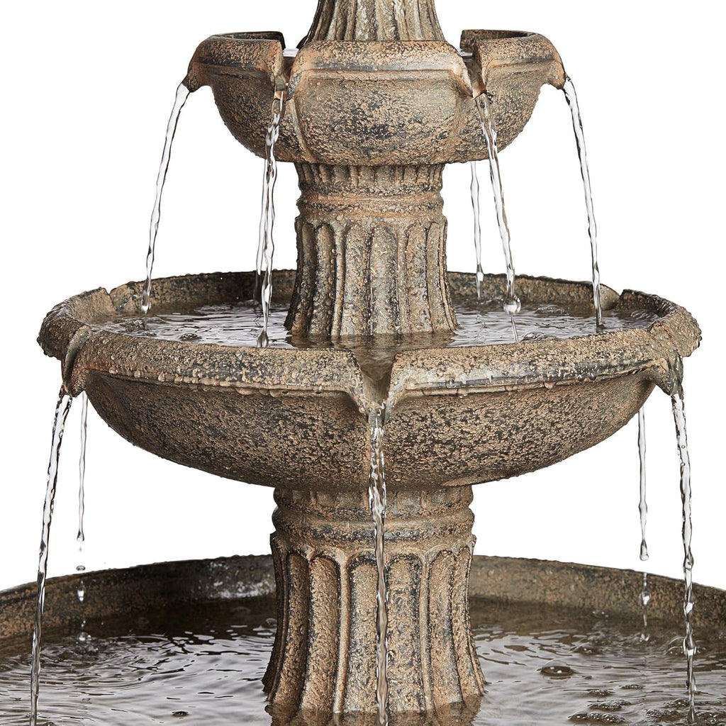 Farron 46" High Large Italian Outdoor Decor Gray Faux Stone Floor Fountain with Light LED Waterfall 3-Tier Standing Basin Water Feature for Outside Garden Patio Yard Backyard Porch - John Timberland