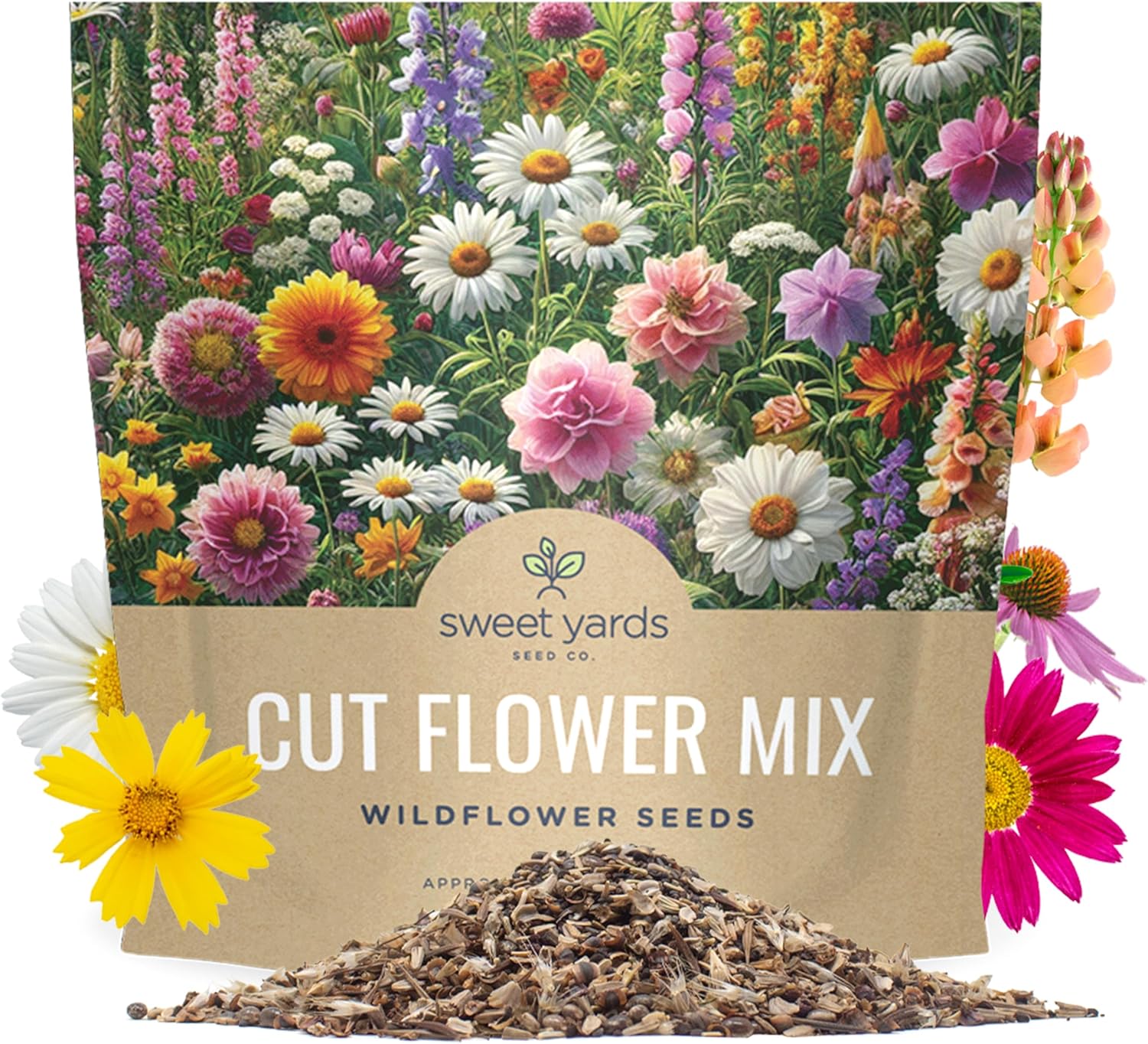 Cut Flower Garden Seeds - Extra Large 1 Ounce Packet - Over 7,500 Fresh Open Pollinated Non-GMO Wildflower Seeds - Long Lasting Annuals and Perennials with Bright Colors