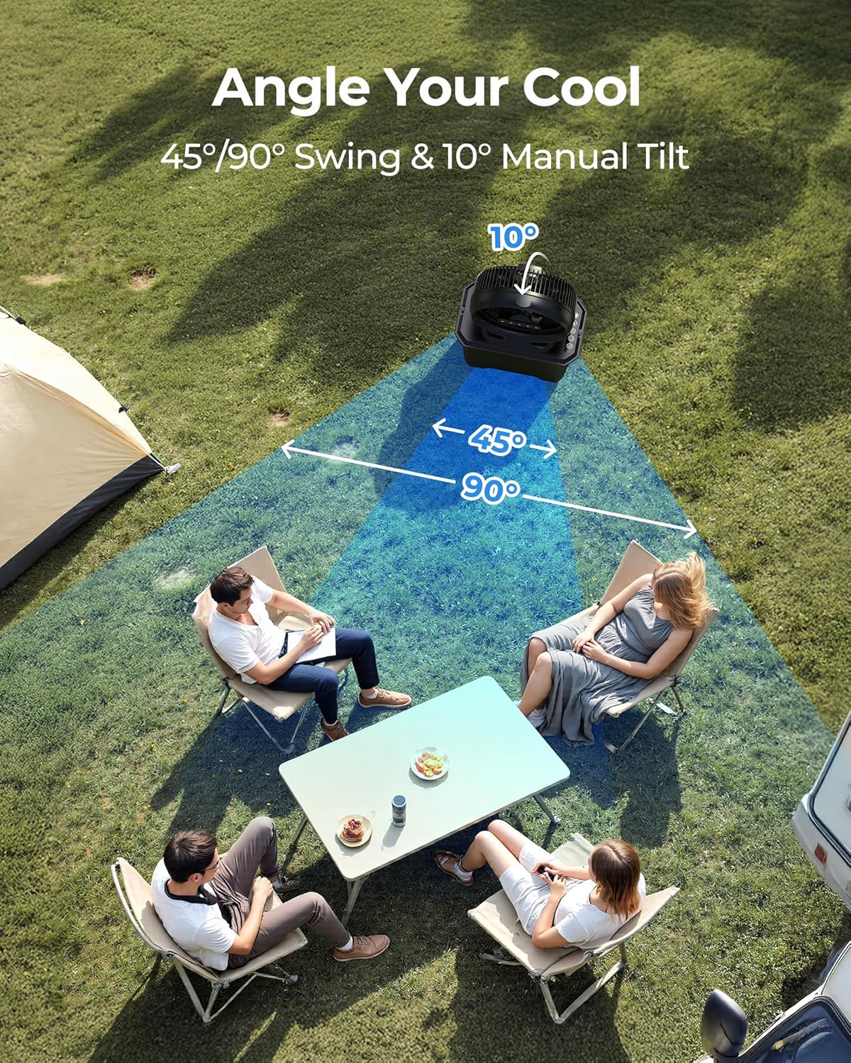 Koonie 10 Inch Camping Misting Fan 11L Tank, 20000mAh Cooling Battery Floor Fan with Remote, 4 Timers, 4 Speeds, 3 Mist Modes, 45°/90° Oscillation, 10° Tilt, Portable for Outdoors Patios, Travel