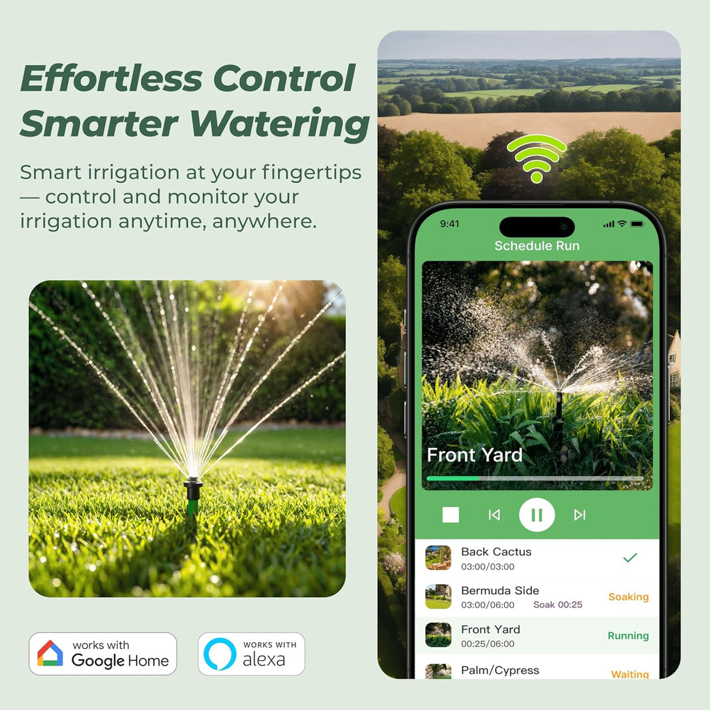 ImoLaza Outdoor Smart Sprinkler Controller, 12-Zone WiFi Irrigation Controller with Hyper-Local Weather, App Remote Control, Works w/ Alexa, Auto Watering, Rain/Freeze/Wind Skip, Smart Fault Detection