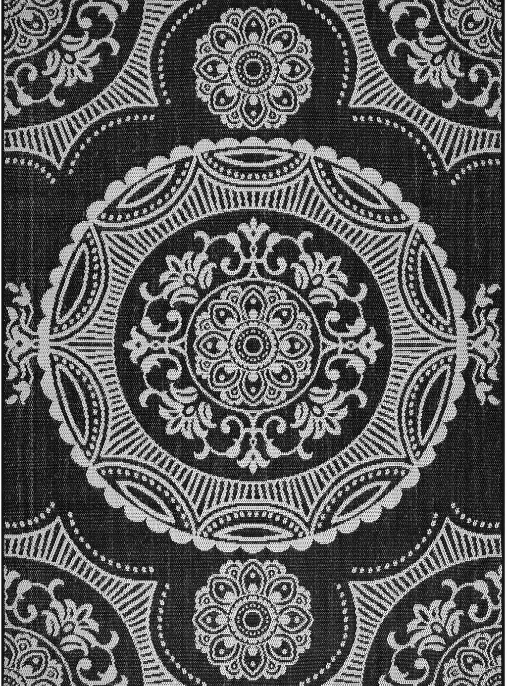 Medallion Outdoor Rug 8x10 Washable Outside Carpet for Indoor Patio Porch Waterproof Easy Cleaning Non Shedding Area Rugs Black 8 x 10