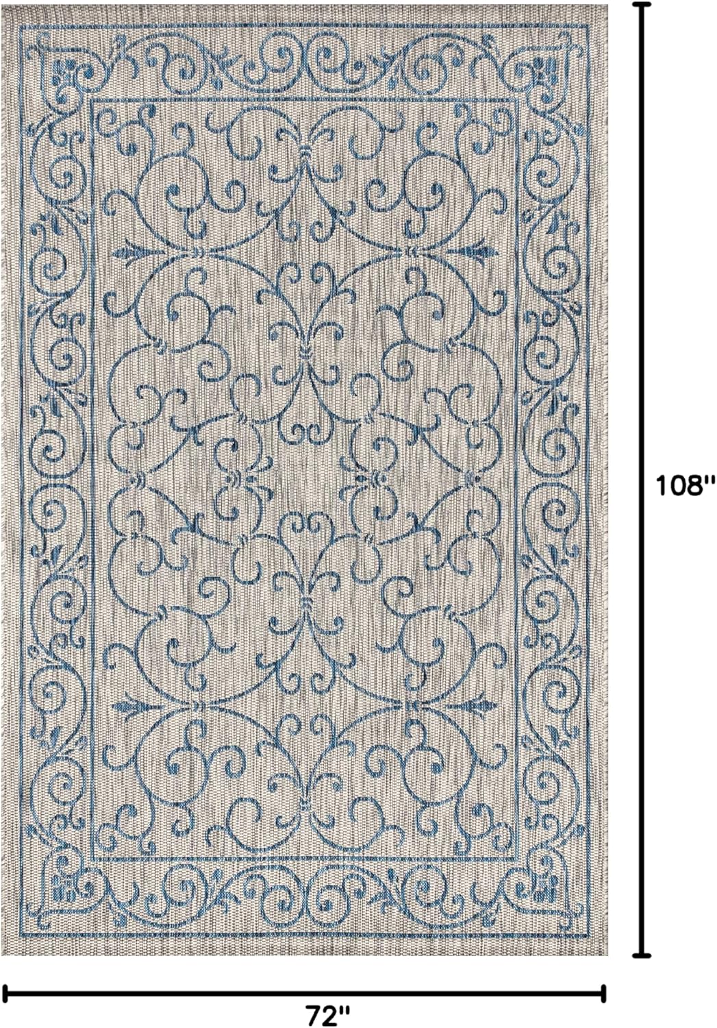 JONATHAN Y SMB106C-6 Charleston Vintage Filigree Textured Weave Gray/Navy 6 ft. x 9 ft. Indoor/Outdoor Area Rug, Pet Friendly, Non-Shedding, Stain Resistant, Easy-Cleaning for Backyard, Patio, Porch