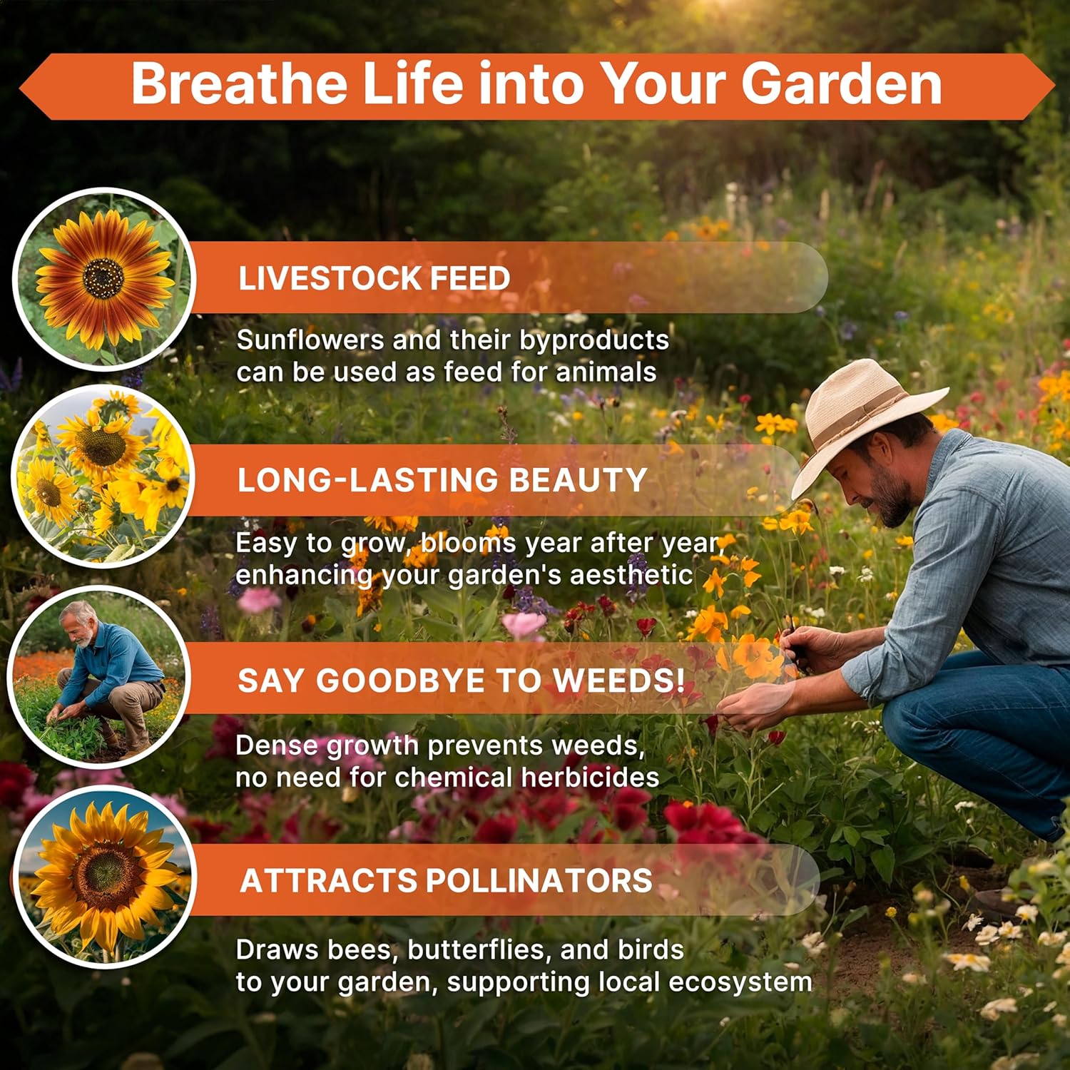 Sunflower Mix Seeds Pack 4 oz - Over 5,100 Non-GMO Heirloom Sunflower Seeds for Planting, Annual Flowers in Individual Seed Packet for Planting Home Garden Indoor & Outdoor Gardening