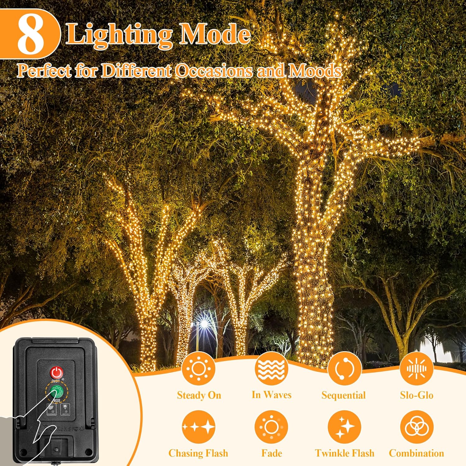 Solar String Lights 240LED 79FT, IP67 Waterproof Solar Lights for Outside with 8 Lighting Modes, Upgraded Solar Panel Fairy Lights for Garden Party Wedding Decorations (Warm White)