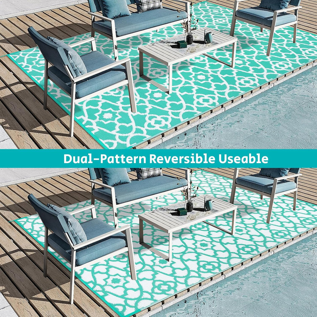 HEBE Outdoor Rug Waterproof 6x9, Reversible Plastic Straw Rug RV Camping Rug, Indoor Outdoor Patio Mat Clearance, Outside Carpet for Porch,Deck,Camper,Balcony,Backyard,Picnic