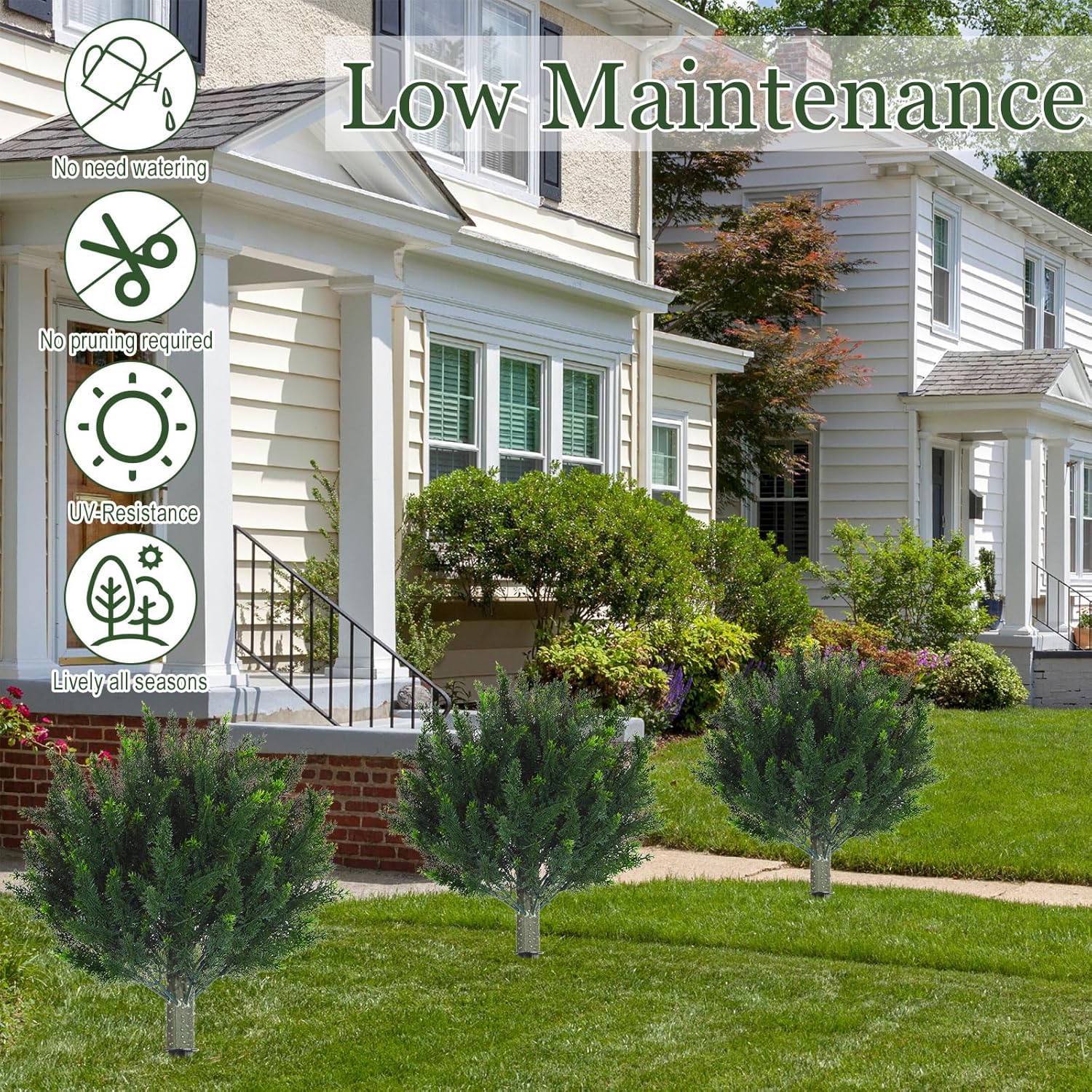 Yunlly 4 Pcs Artificial Cedar Topiary Ball Fake Tree 18" Bush Front Porch Decor Artificial Shrubs for Outdoors Faux Cypress with Ground Spike, Evergreen Plants for Indoor Garden Patio, UV Resistance