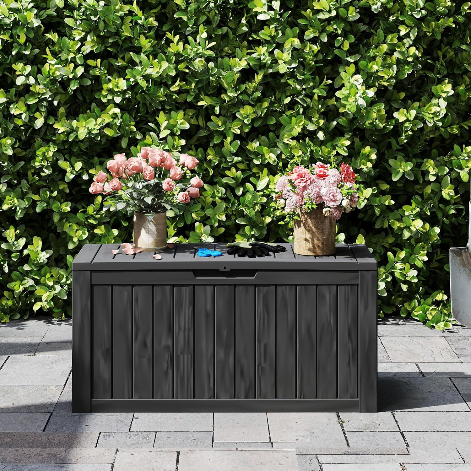 90 Gallon Waterproof Outside Storage Box - Patio Storage & Outdoor Deck Box, All-Weather Resin Chest for Pool/Garden Accessories, Lockable UV-Resistant, Jet Black