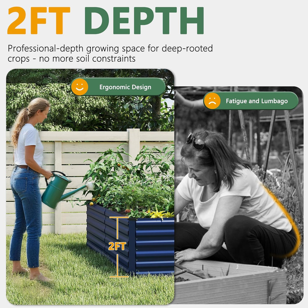 FOOWIN 4pcs 8x4x2ft Galvanized Raised Garden Bed, Planter Raised Garden Boxes Outdoor, Large Metal Raised Beds for Gardening, Garden Bed for Vegetables, Flowers, Herb,478 Gallon Capacity, Royal Blue