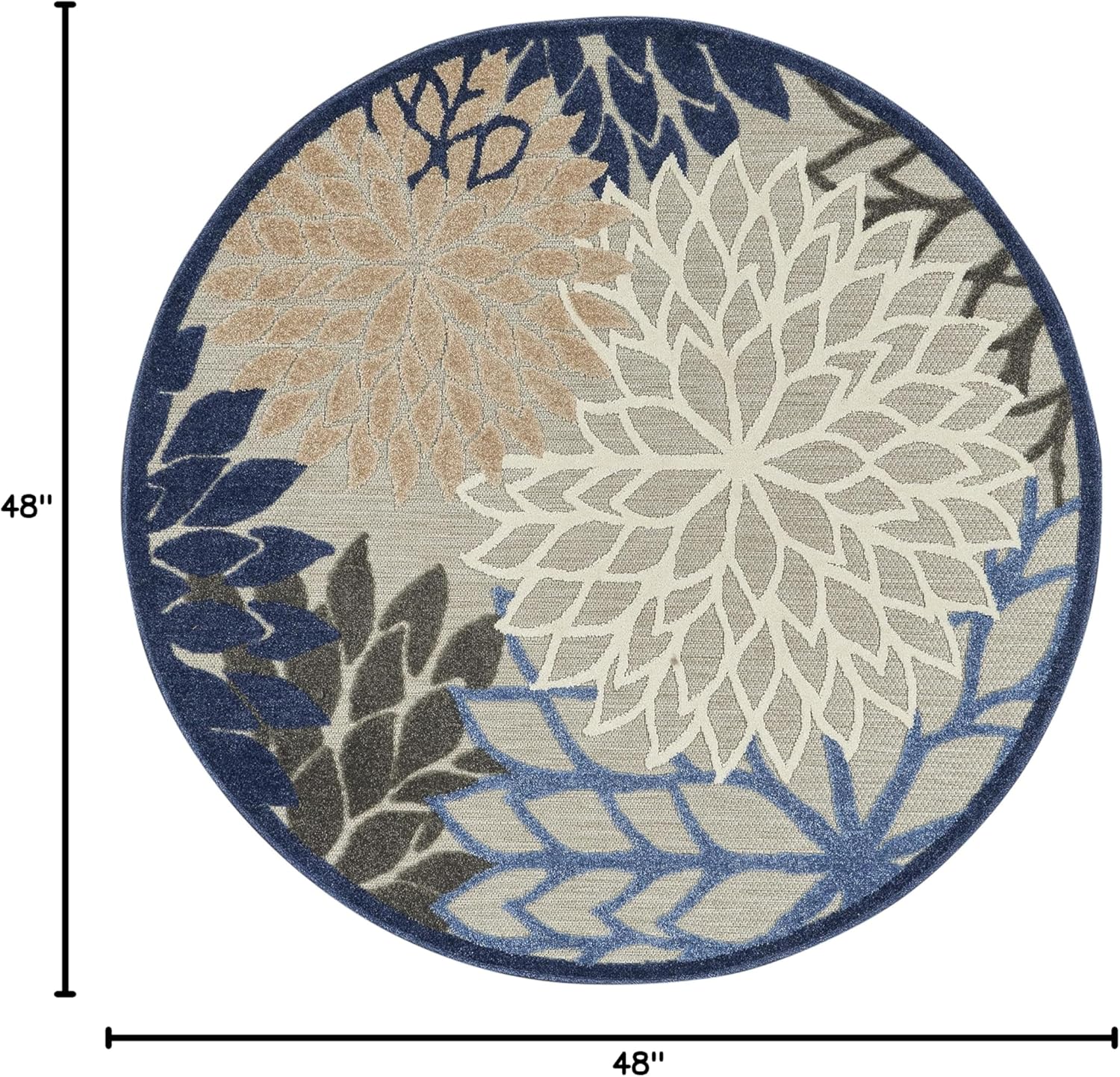 Nourison Aloha Indoor/Outdoor Blue/Multicolor 4' x Round Area Rug, Tropical, Botanical, Easy Cleaning, Non Shedding, Bed Room, Living Room, Dining Room, Deck, Backyard, Patio (4 Round)