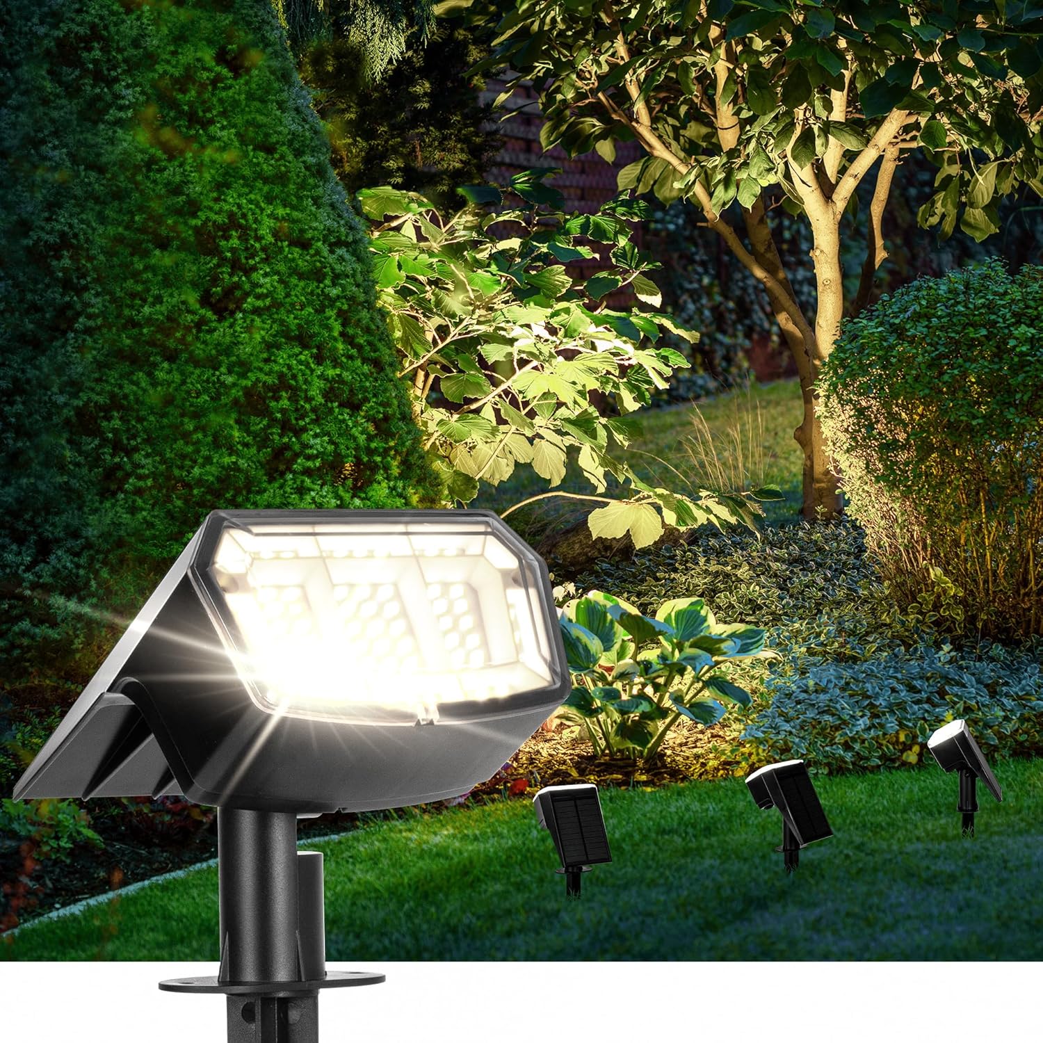 Solar Spot Lights Outdoor 63 LED 3 Lighting,Waterproof IP65 Modes Spotlights for Outside House Yard Garden Landscape Lights 2 Pack (Natural Light)