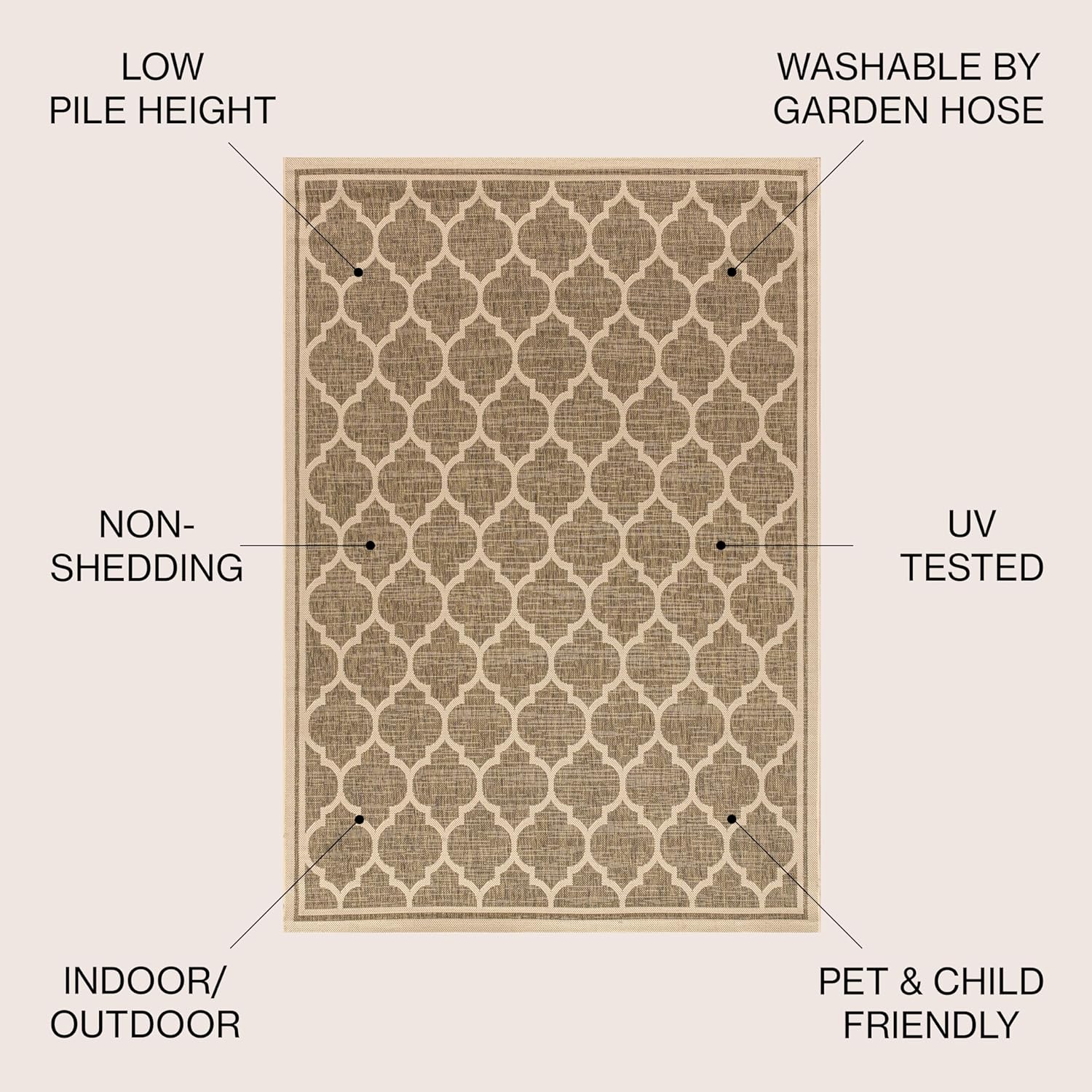 Eyely BMS109A-6R Santa Monica Trebol Moroccan Trellis Textured Weave, Pet Friendly, Non-Shedding, Stain Resistant, Easy-Cleaning, Brown/Beige, 6' Round, Indoor/Outdoor, Area Rug