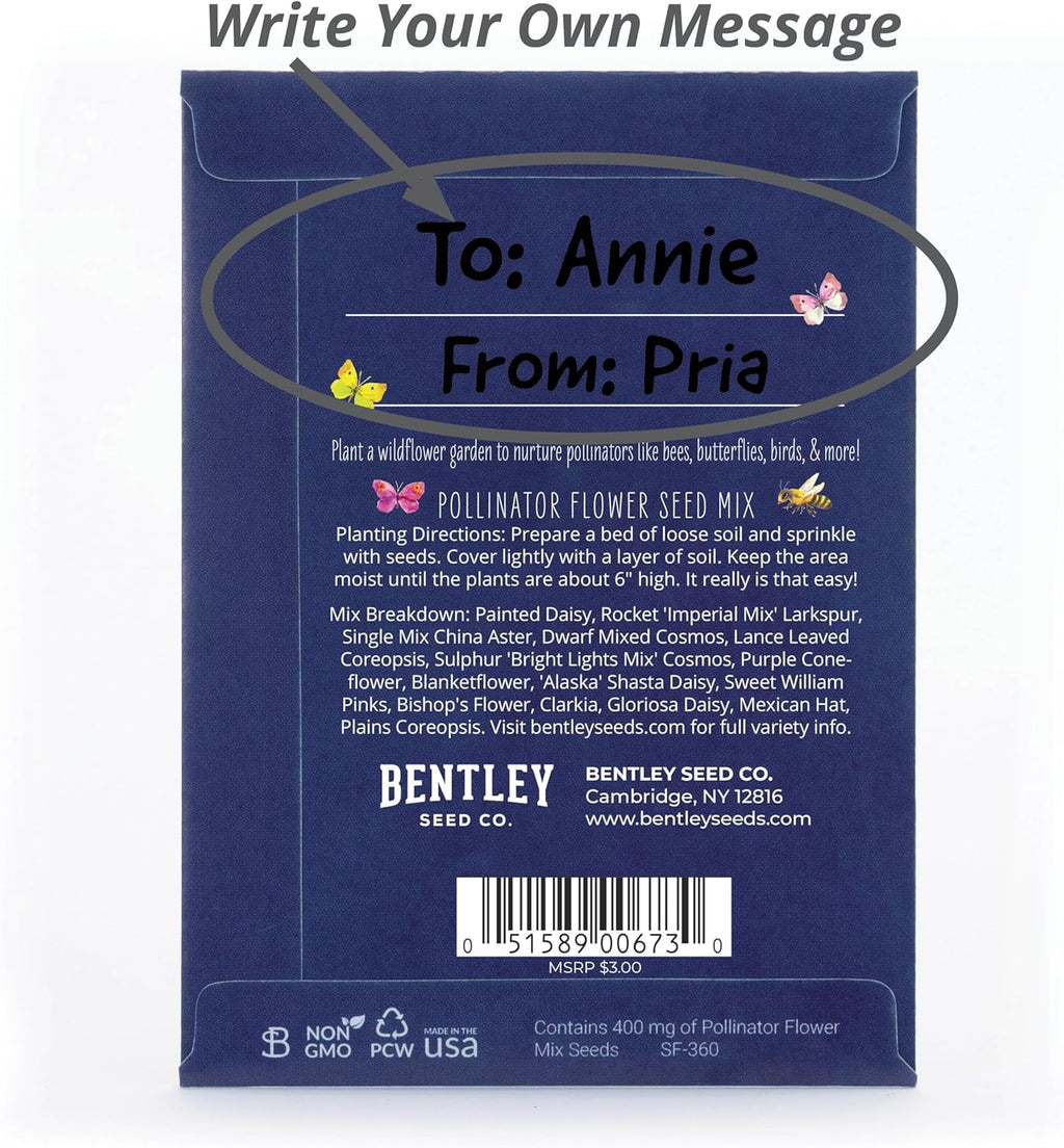Bentley Seed Co. | Bee Kind Planet | Illustrated Bee Flower Seed Packets | Help Pollinators Environmental Favor for Events | Pollinator Wildflower Mix Seed | Eco-Friendly Hand Out | 25 Pk