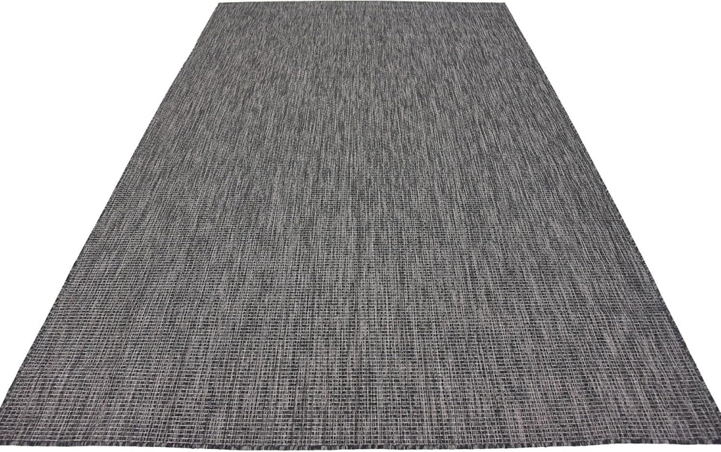 Unique Loom Collection Casual Transitional Solid Heathered Indoor/Outdoor Flatweave Area Rug (6' 1" x 9' Rectangle, Black/Ivory)
