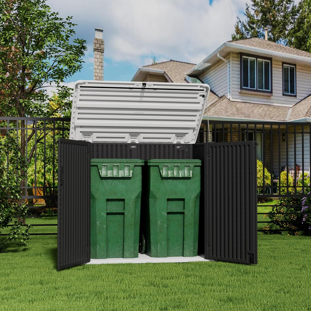 HOMSPARK Storage Shed Weather Resistance, Multi-Purpose Outdoor Storage Cabinet for Backyards and Patios, Horizontal Storage Shed for Lawnmower, Patio Accessories (Black & White, X Large - 48 cu.ft)