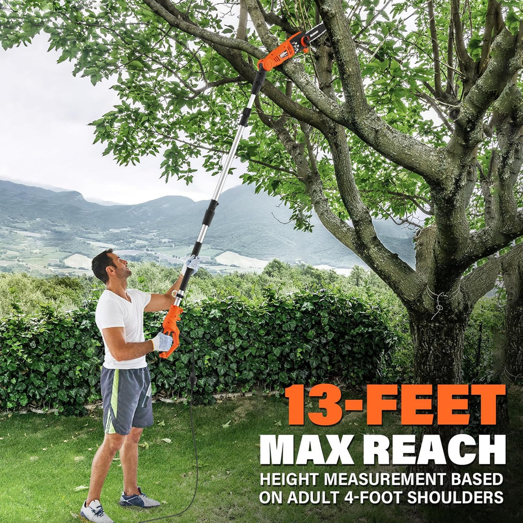 MAXLANDER 8-Inch Electric Pole Saw Corded - 6 Amp Pole Saws for Tree Trimming, 15-Feet MAX Reach Pole Saw, 31ft/s Cutting Speed - Easy Tree Trimming & Tool-Free Setup