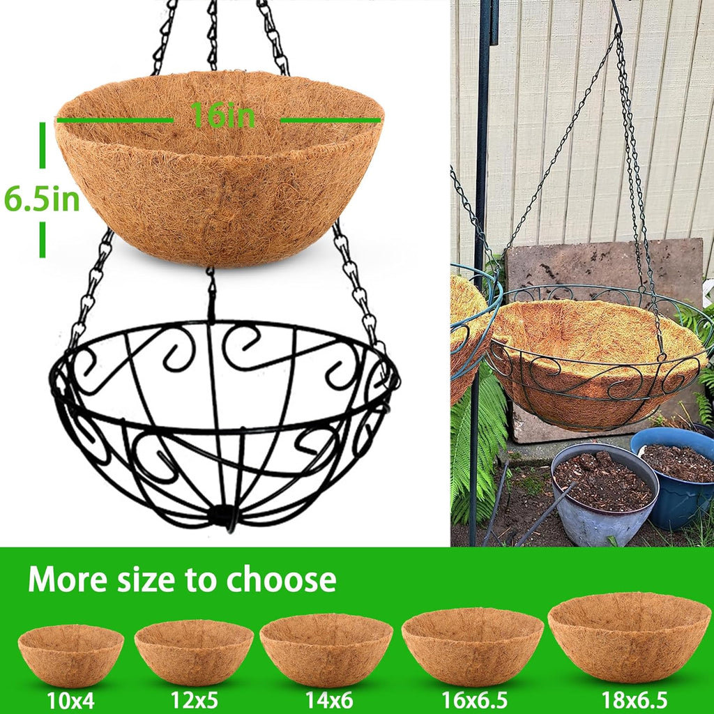 4 Pcs of 16-Inch Hanging Basket Coco Liners Replacement - Natural Round Coconut Fiber Planter Basket Liners for Hanging Basket Flowers