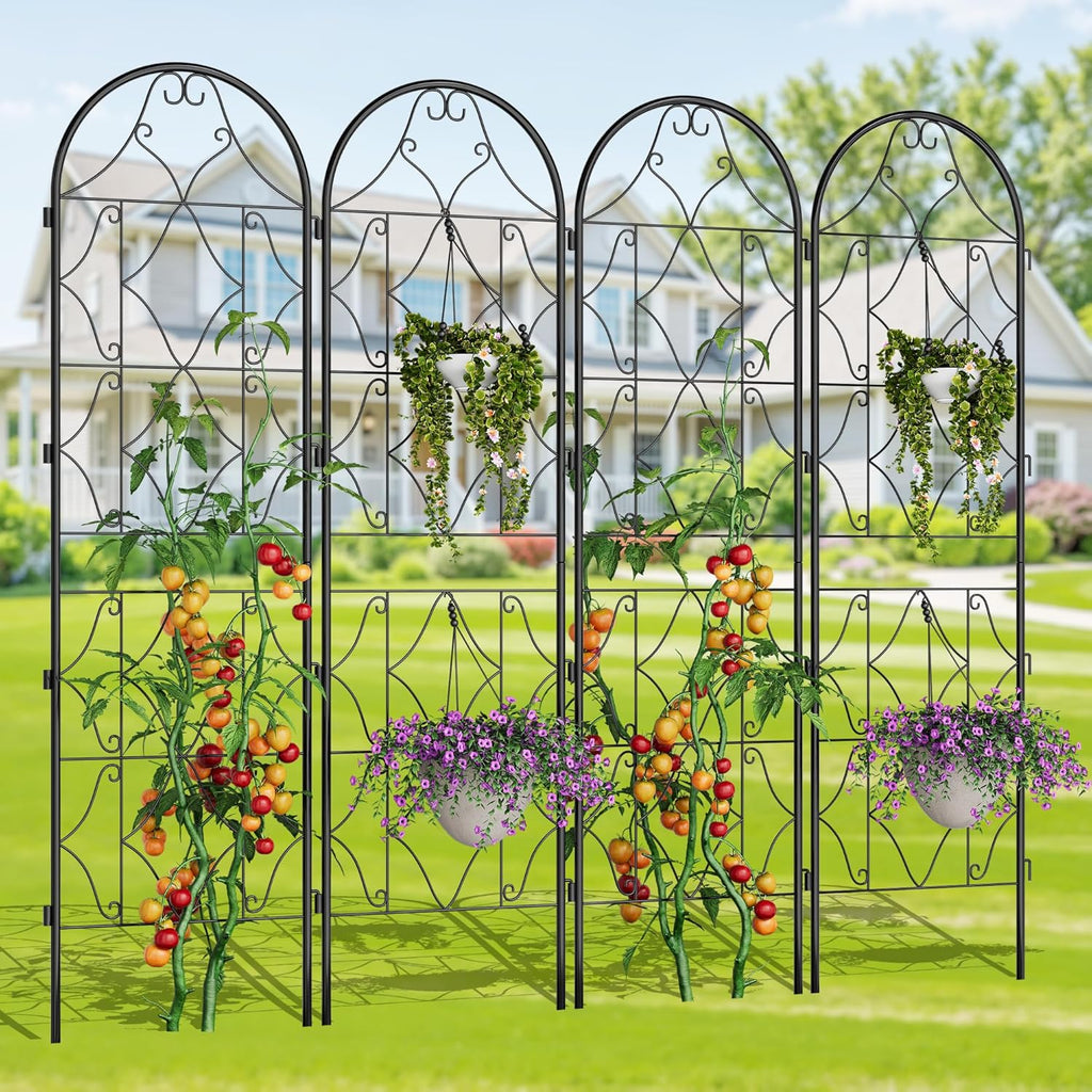 Garden Trellis 2 PCS - Tall 75 Inch x 20 Inch Metal Trellis for Climbing Plants & Vegetables | Rustproof Black Powder Coated Outdoor Plant Support | Patio Decor for Vines, Roses, Cucumbers, Tomatoes