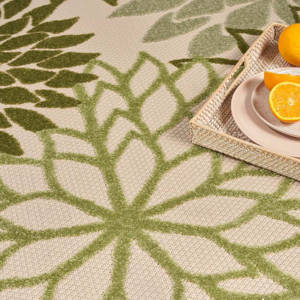 Nourison Home Aloha Tropical Indoor/Outdoor Ivory Green 6' x 9' Area Rug, Easy Cleaning, Non Shedding, Bed Room, Living Room, Dining Room, Backyard, Deck, Patio (6x9)