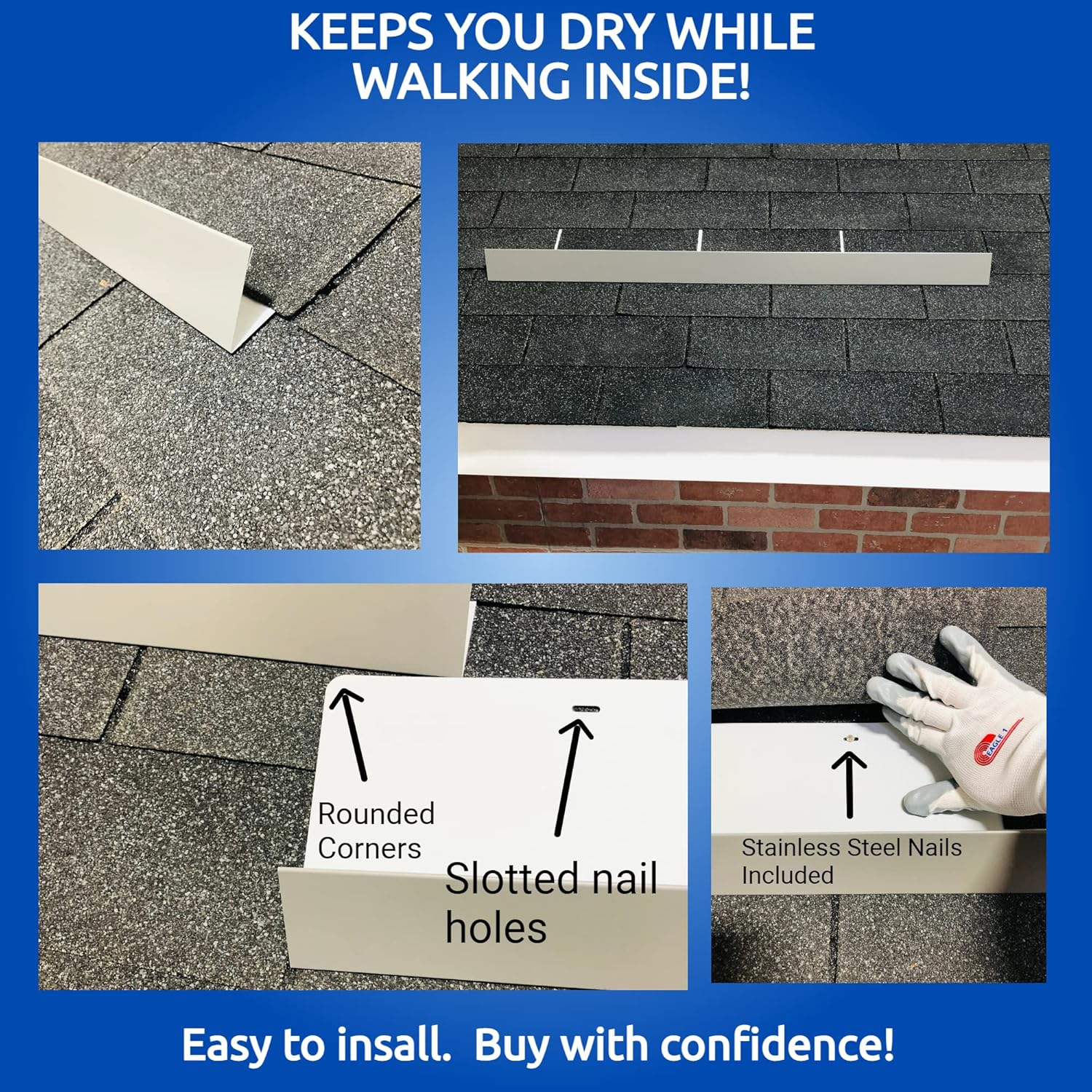 EAGLE 1- Shingle Roof Rain Diverter 40 Inches Long- 26 Gauge Material- Easy to Install- Includes Stainless Steel Nails (4, Charcoal Grey)