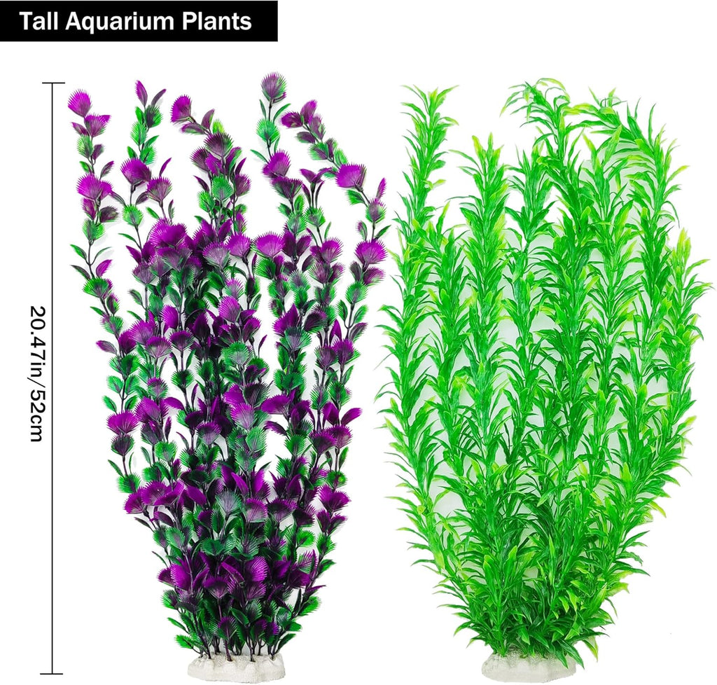 20.47 Inch Tall Aquarium Plants – Large Lifelike Artificial Fish Tank Decorations, 2 Pcs Fish Tank Plants Plastic，Durable & Safe for Freshwater/Saltwater Aquariums (Green (Style D))