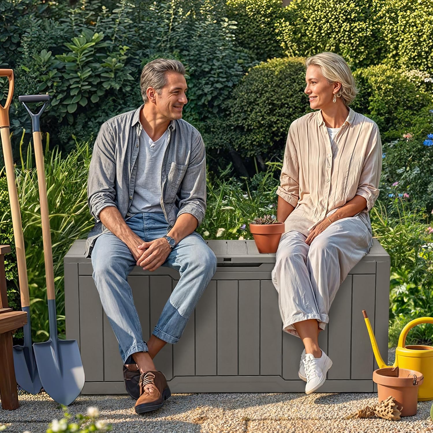 YITAHOME 80 Gallon Outdoor Storage Box, Large Water Resistant Resin Deck Box, Indoor Outdoor Lockable Storage Container for Patio, Garden, Cushions, Tools, Equipment (Taupe)