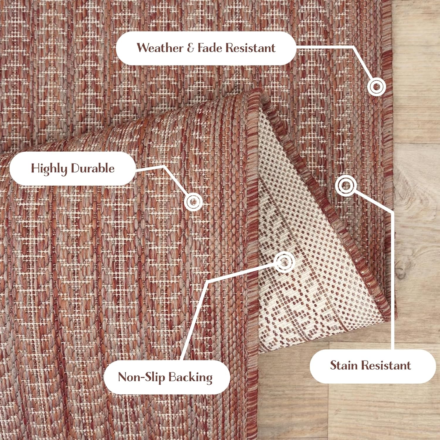 Adiva Rugs Outdoor Indoor Area Rug, Weather Resistant, Easy to Clean, Stain Resistant Floor Mat for Dining Room, Backyard, Deck, Patio (Copper Weiss, 6' x 9')