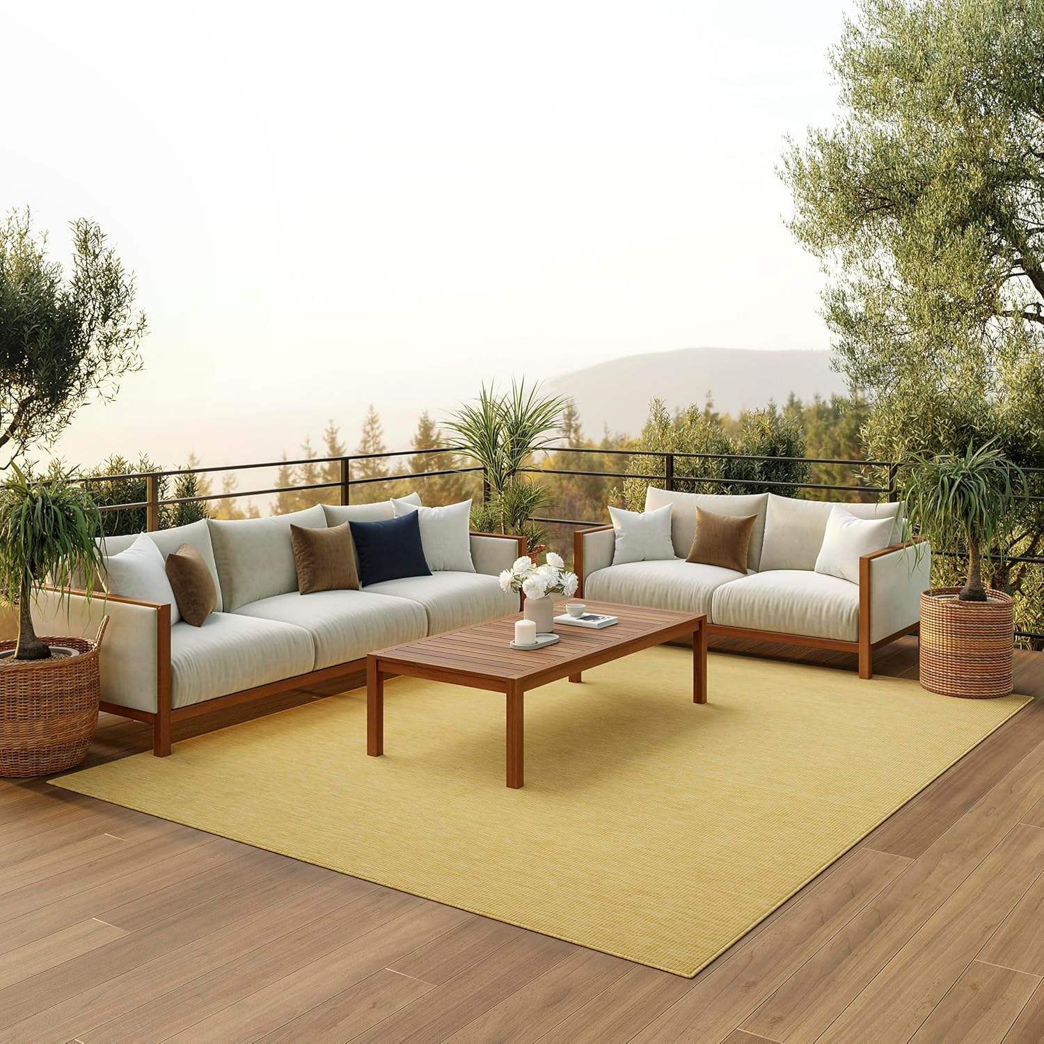 Nourison Positano Indoor-Outdoor Yellow 8' x 10' Area Rug, Easy Cleaning, Non Shedding, Bed Room, Living Room, Dining Room, Backyard, Deck, Patio (8x10)