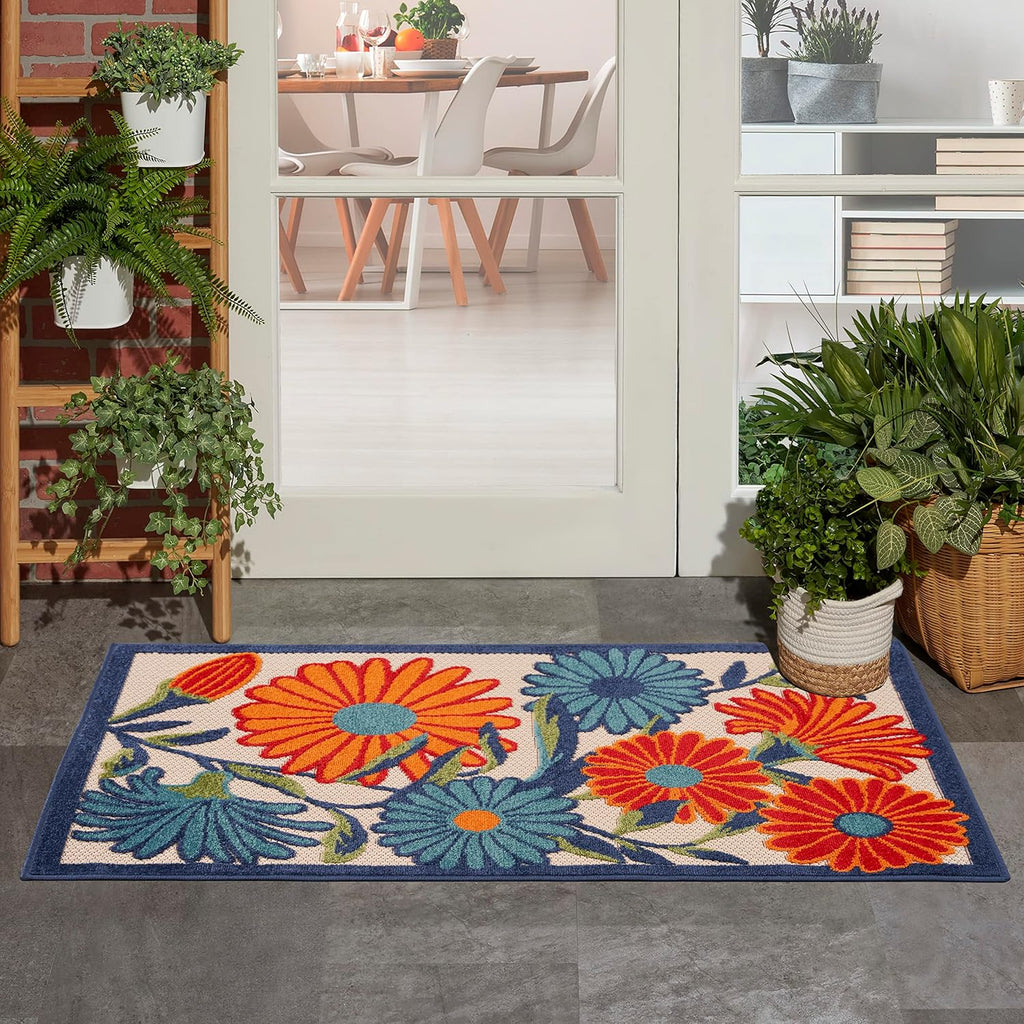 Nourison Home Aloha Indoor-Outdoor Modern Multicolor 2'8" x 4' Area Rug, Easy Cleaning, Non Shedding, Bed Room, Living Room, Dining Room, Backyard, Deck, Patio (3x4)