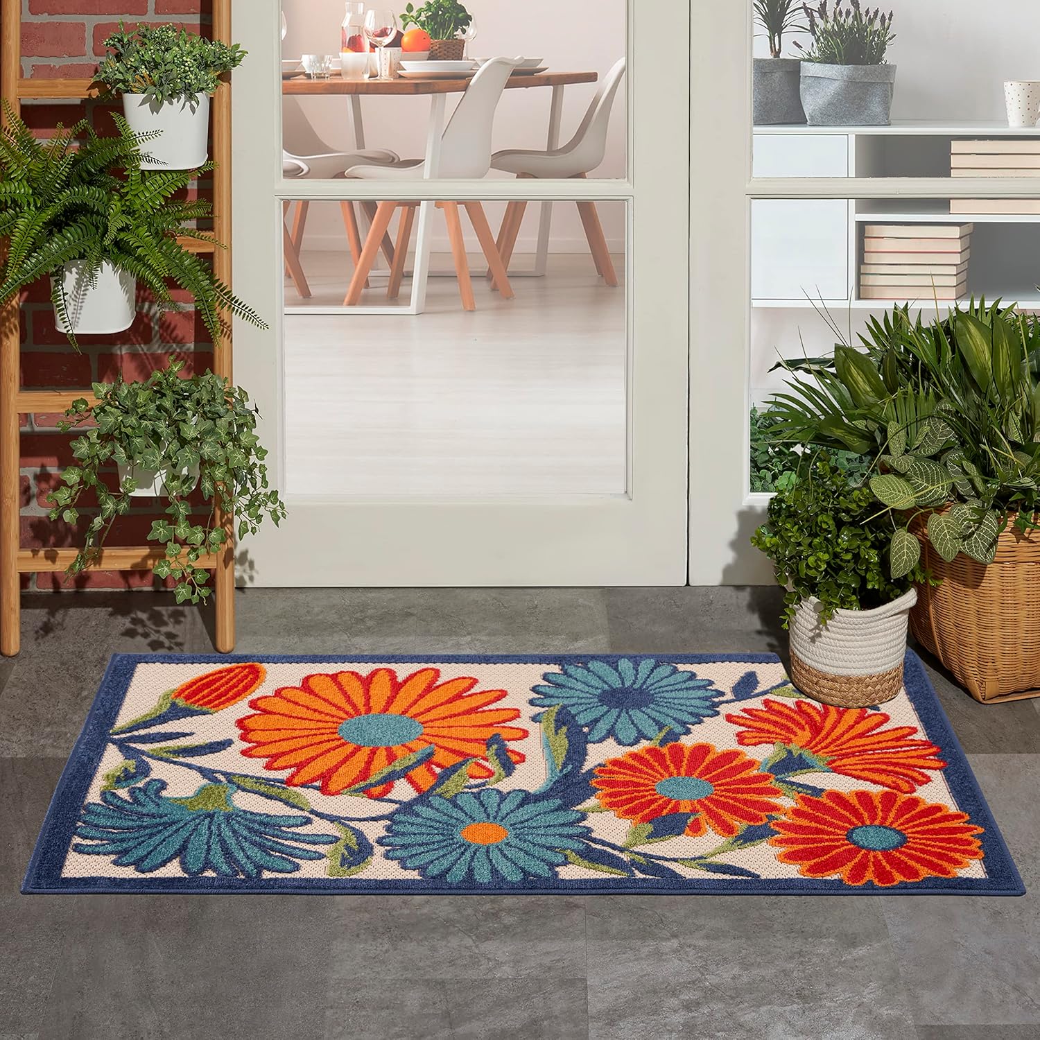 Nourison Home Aloha Indoor-Outdoor Modern Multicolor 2'8" x 4' Area Rug, Easy Cleaning, Non Shedding, Bed Room, Living Room, Dining Room, Backyard, Deck, Patio (3x4)