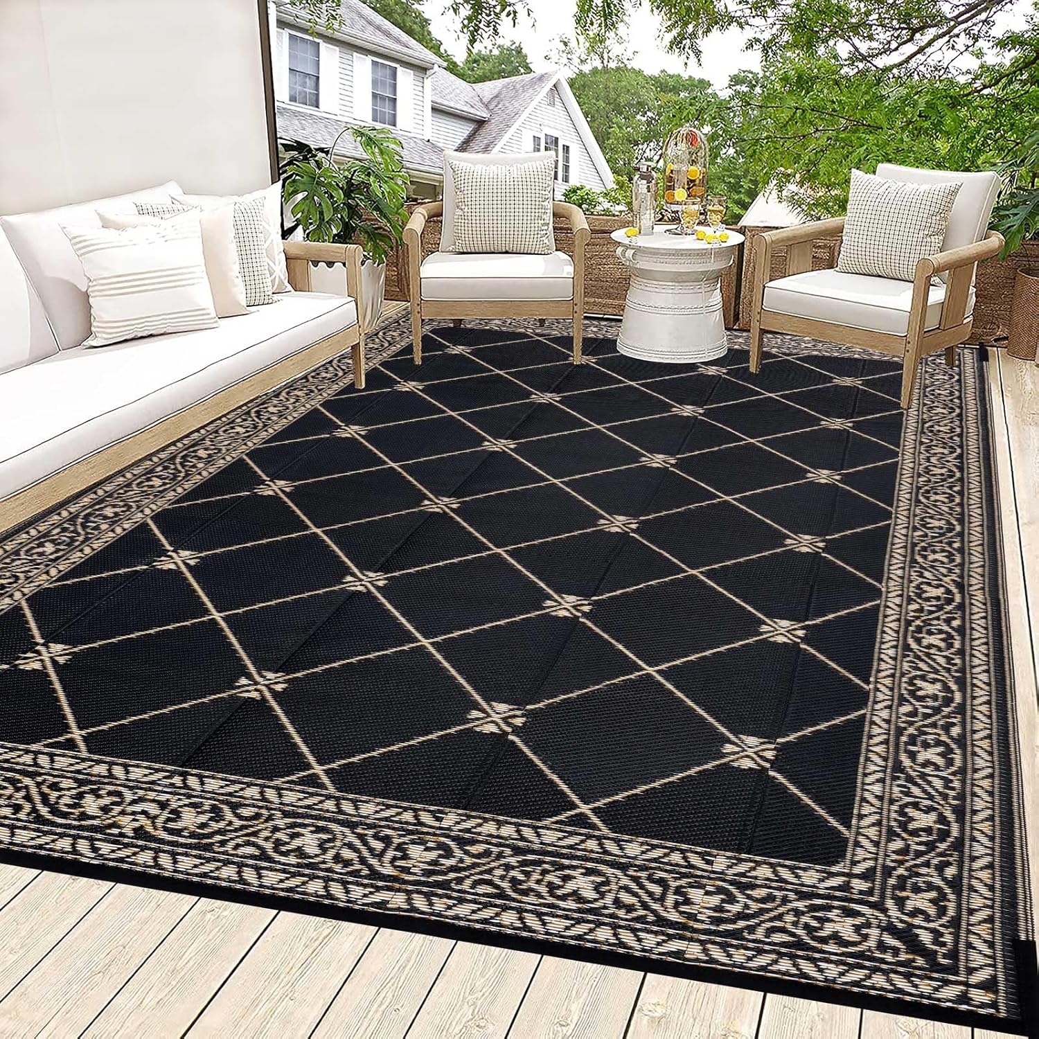 HiiARug Outdoor Rug for Patios Clearance 6'x9' Outdoor Plastic Straw Rug Waterproof Patio Camping Rug Reversible RV Mat Outdoor Area Rugs for Outdoors, RV, Backyard, Deck, Camping