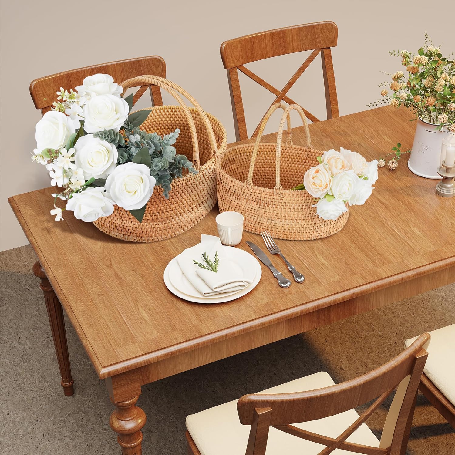 12.6"×9"×5" Rattan Picnic Basket with Handles, Large Oval Gift Basket, Hand-Woven Basket for Fruit, Empty Gift Basket for Festival, Wedding, Camping