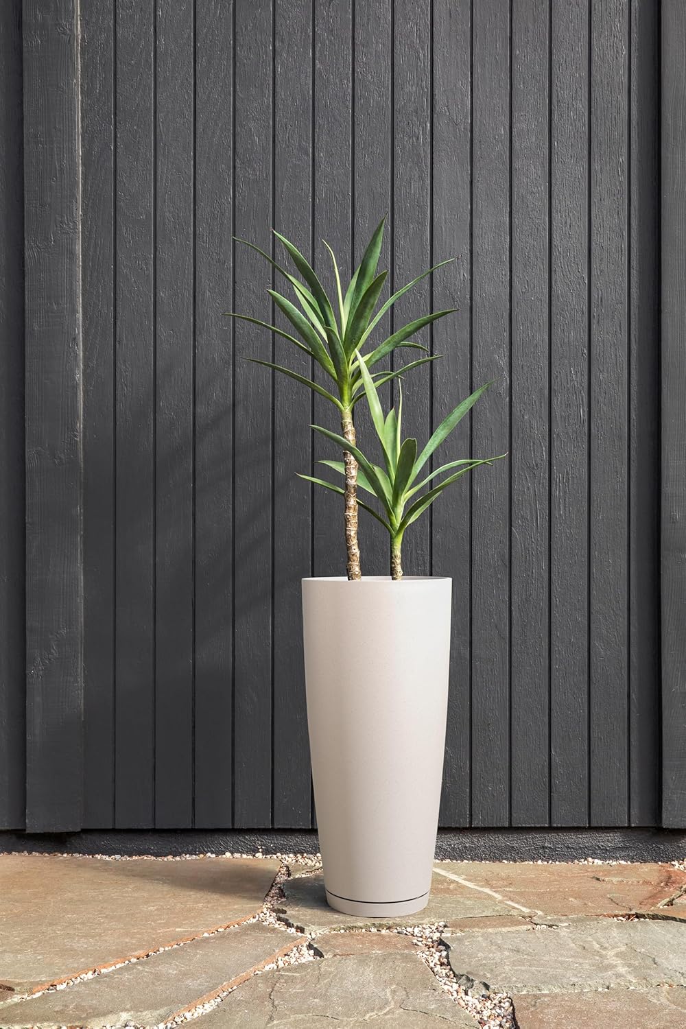 Veradek Vega Round Tall Planter Pots for Indoor/Outdoor Use | Made from Plastic - Stone Mix with Drainage Holes | Perfect for Small to Large Succulent Plants, Flowers, Modern Interior Plants